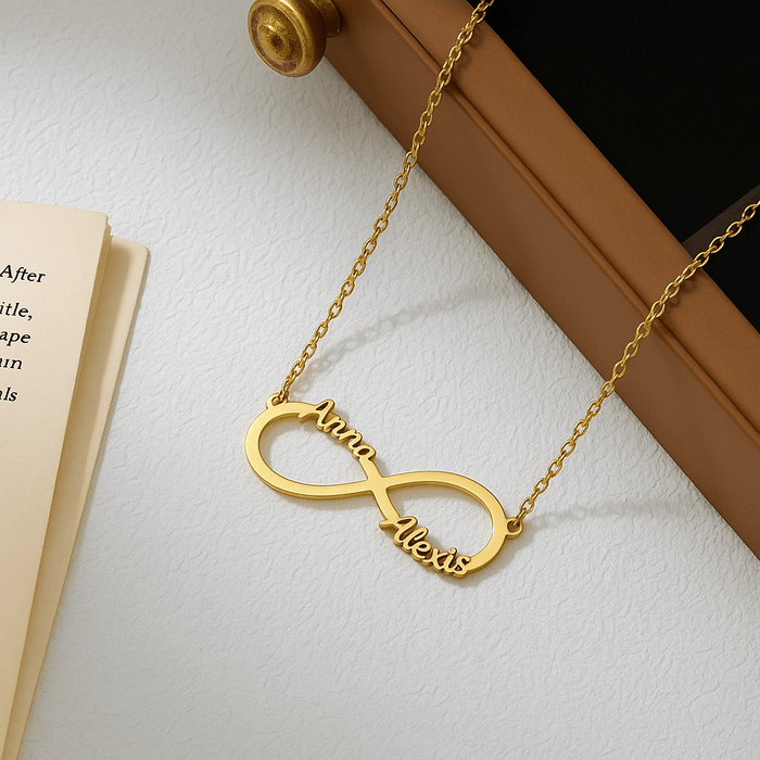 Porte-Bougie Infinity Love Personnalisé - Cadeau Romantique Couple Avec Prénoms, Bois Brun