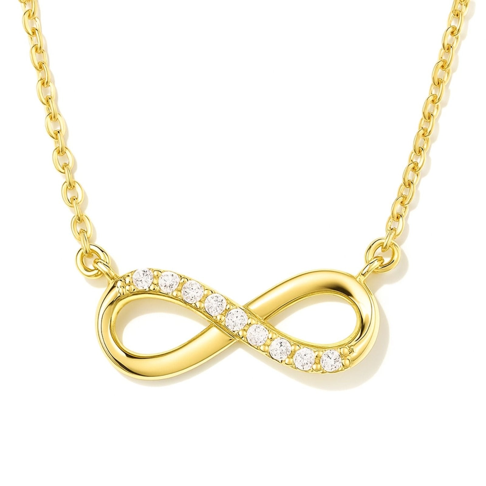 Collier infini plaqué or, argent 925, serti de zircons, style minimaliste, taille ajustable, modèle Clarisse