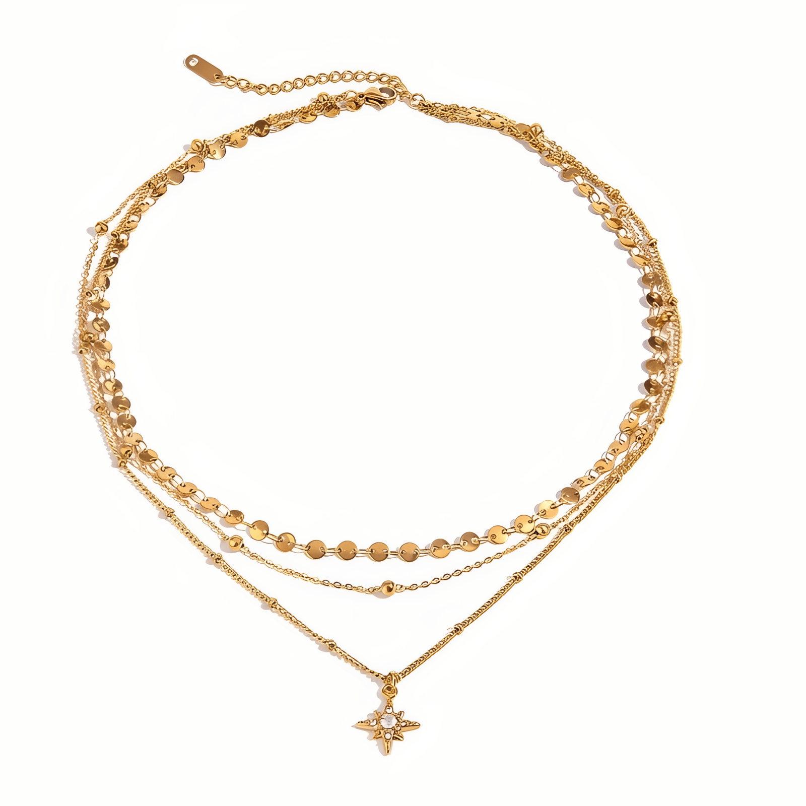 Collier layering pour femme, en acier inoxydable, triple rang, avec pendentif étoile