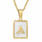 Collier lettre initiale doré, pendentif rectangle nacré, chaine fîne en acier inoxydable plaqué or