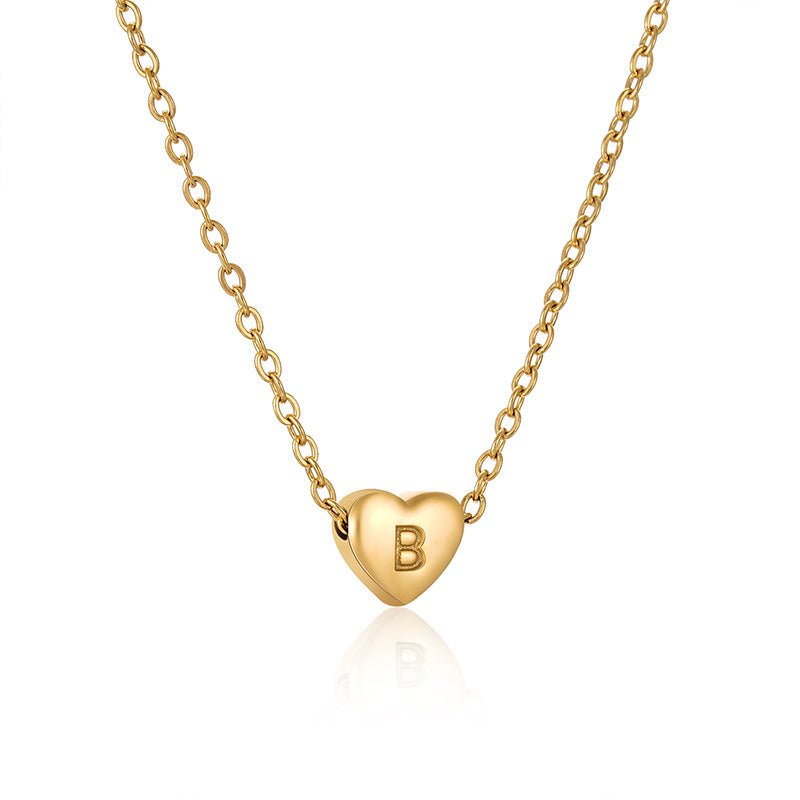 Collier lettre personnalisé, cœur gravé avec initiale, chaîne dorée fine en acier inoxydable plaqué or