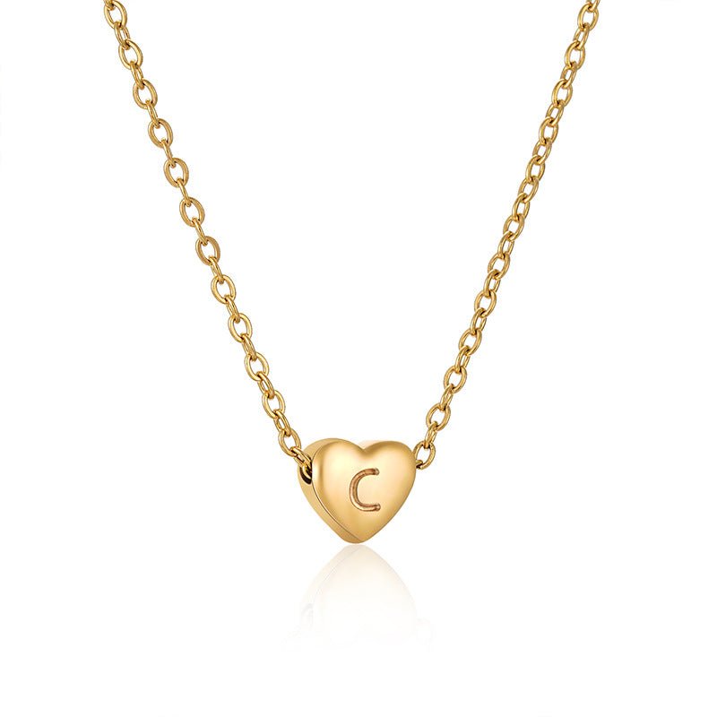 Collier lettre personnalisé, cœur gravé avec initiale, chaîne dorée fine en acier inoxydable plaqué or