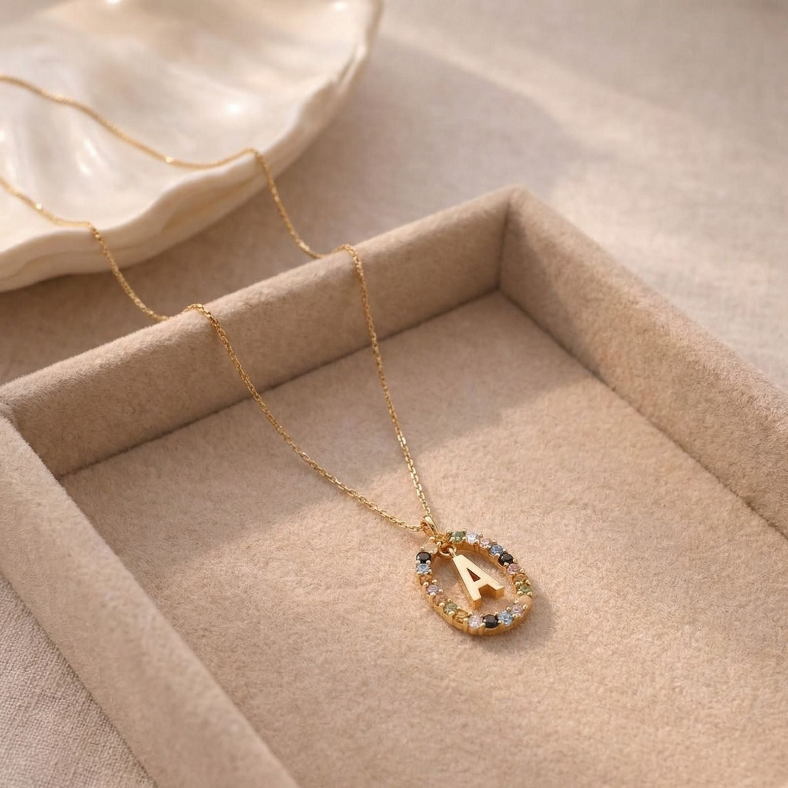 Collier lettre pour femme, en argent 925 plaqué or, zircons multicolores et maille forçat
