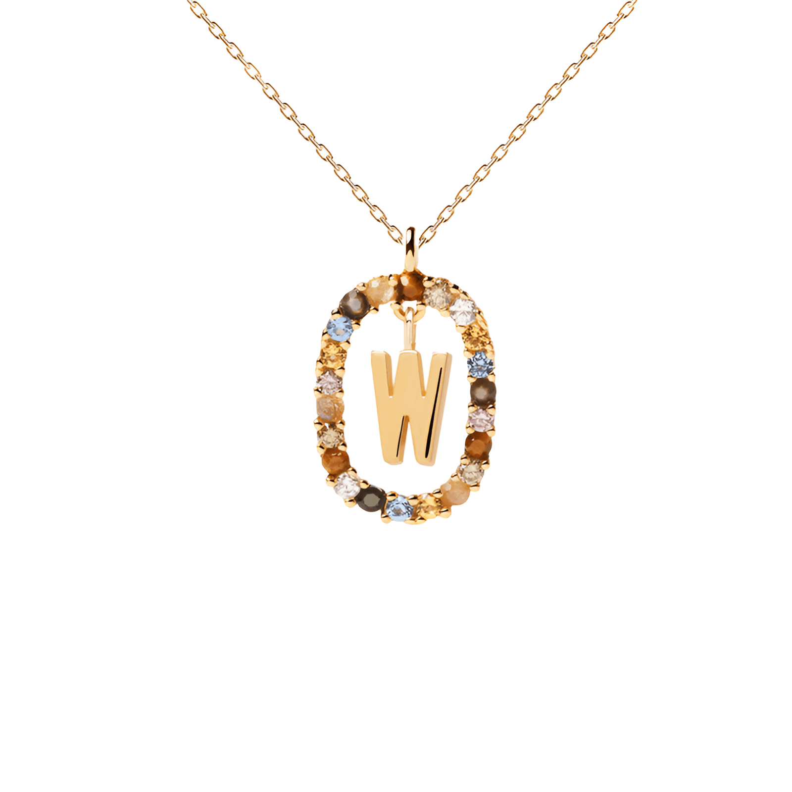 Collier lettre pour femme, en argent 925 plaqué or, zircons multicolores et maille forçat, modèle Solari