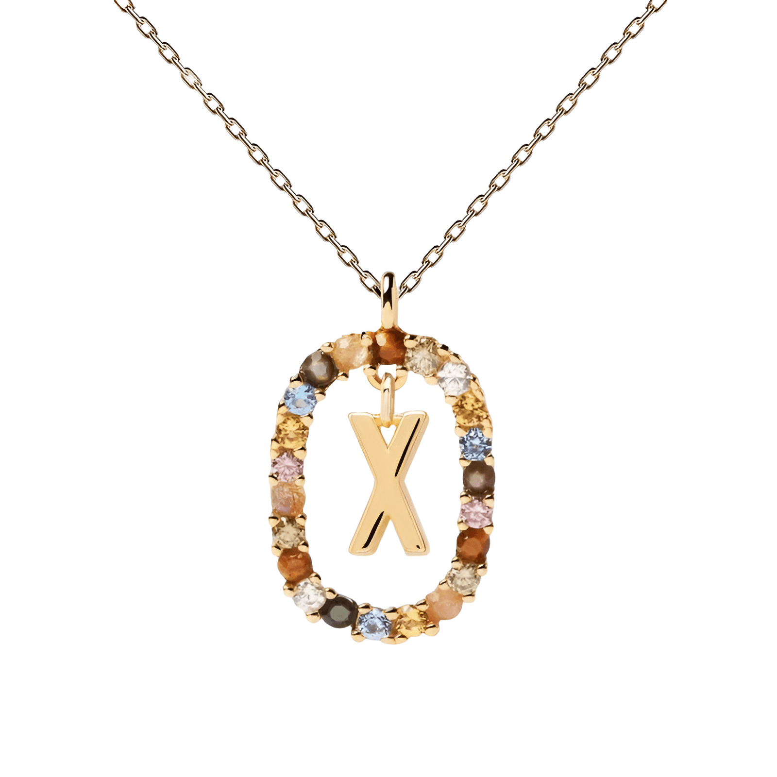 Collier lettre pour femme, en argent 925 plaqué or, zircons multicolores et maille forçat, modèle Solari