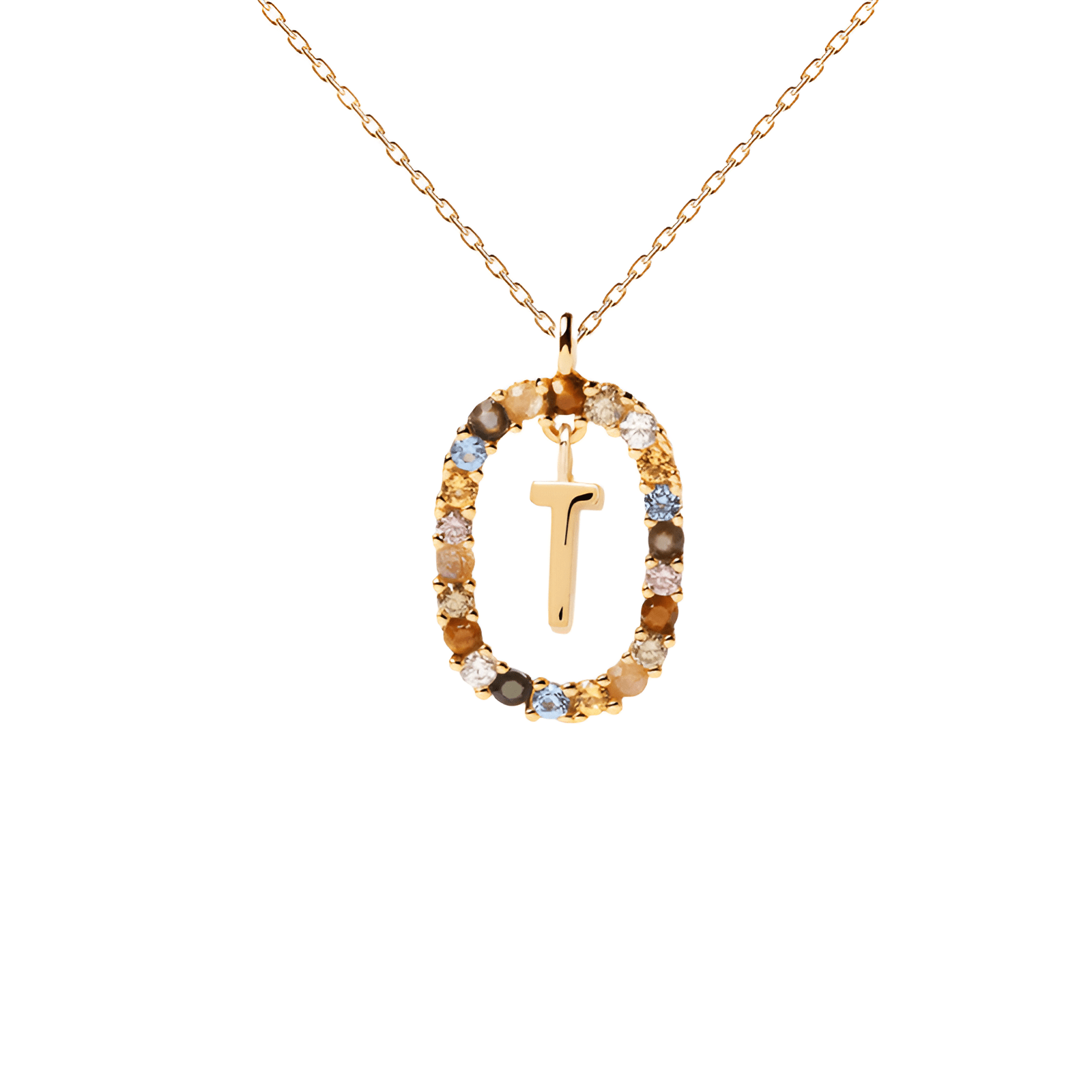 Collier lettre pour femme, en argent 925 plaqué or, zircons multicolores et maille forçat, modèle Solari