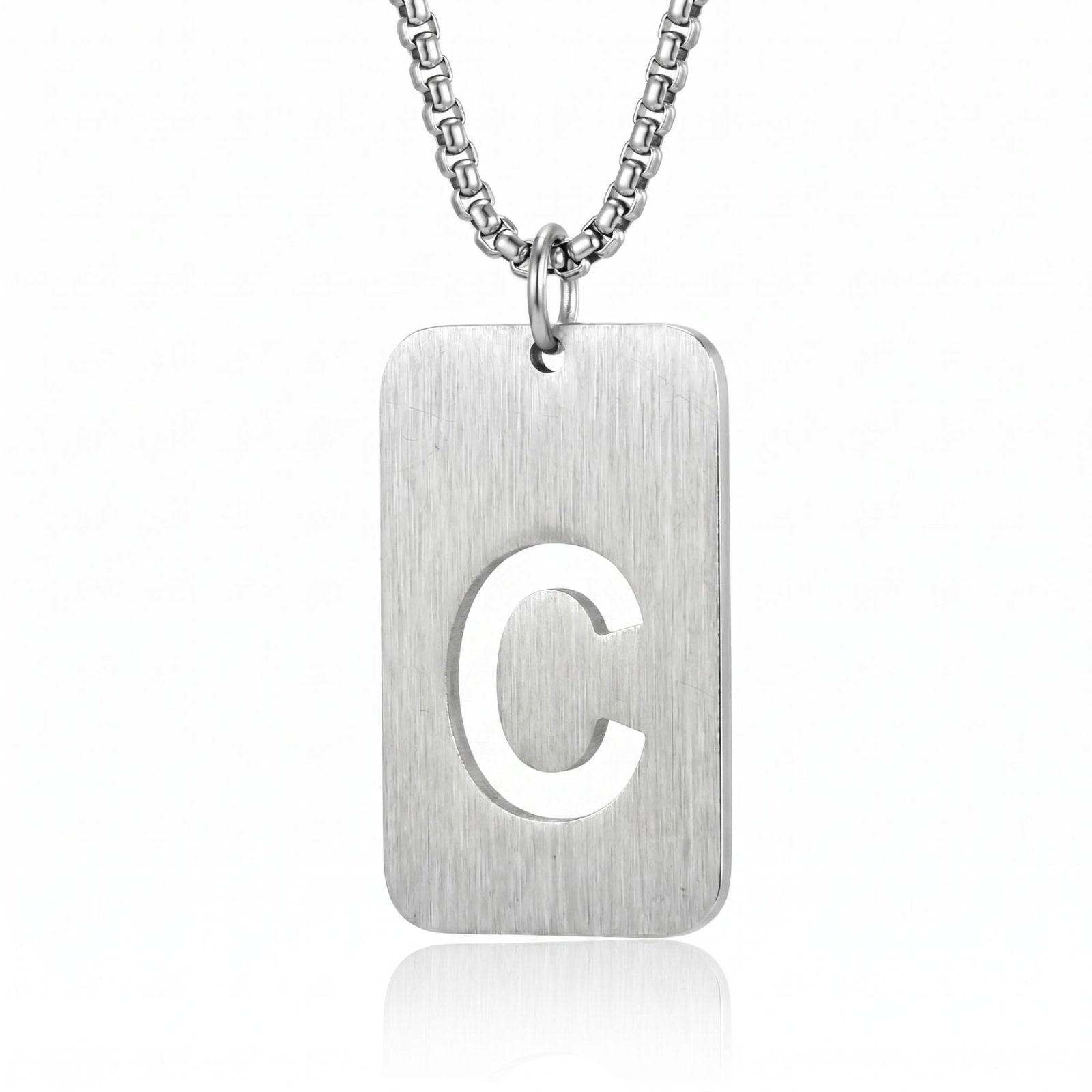 Collier lettre pour homme, plaque rectangulaire avec initiale, en acier inoxydable