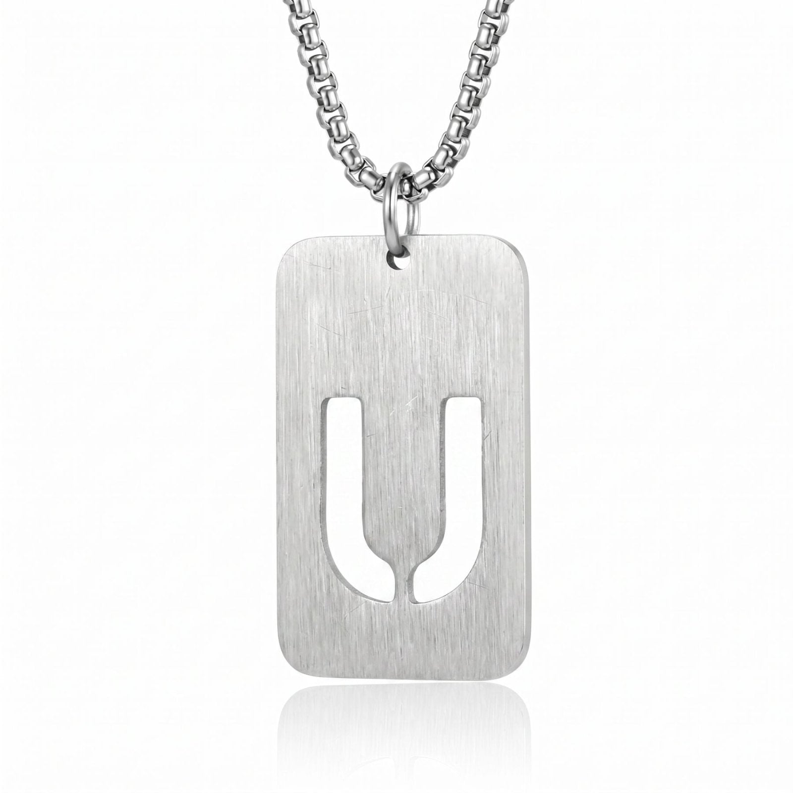 Collier lettre pour homme, plaque rectangulaire avec initiale, en acier inoxydable