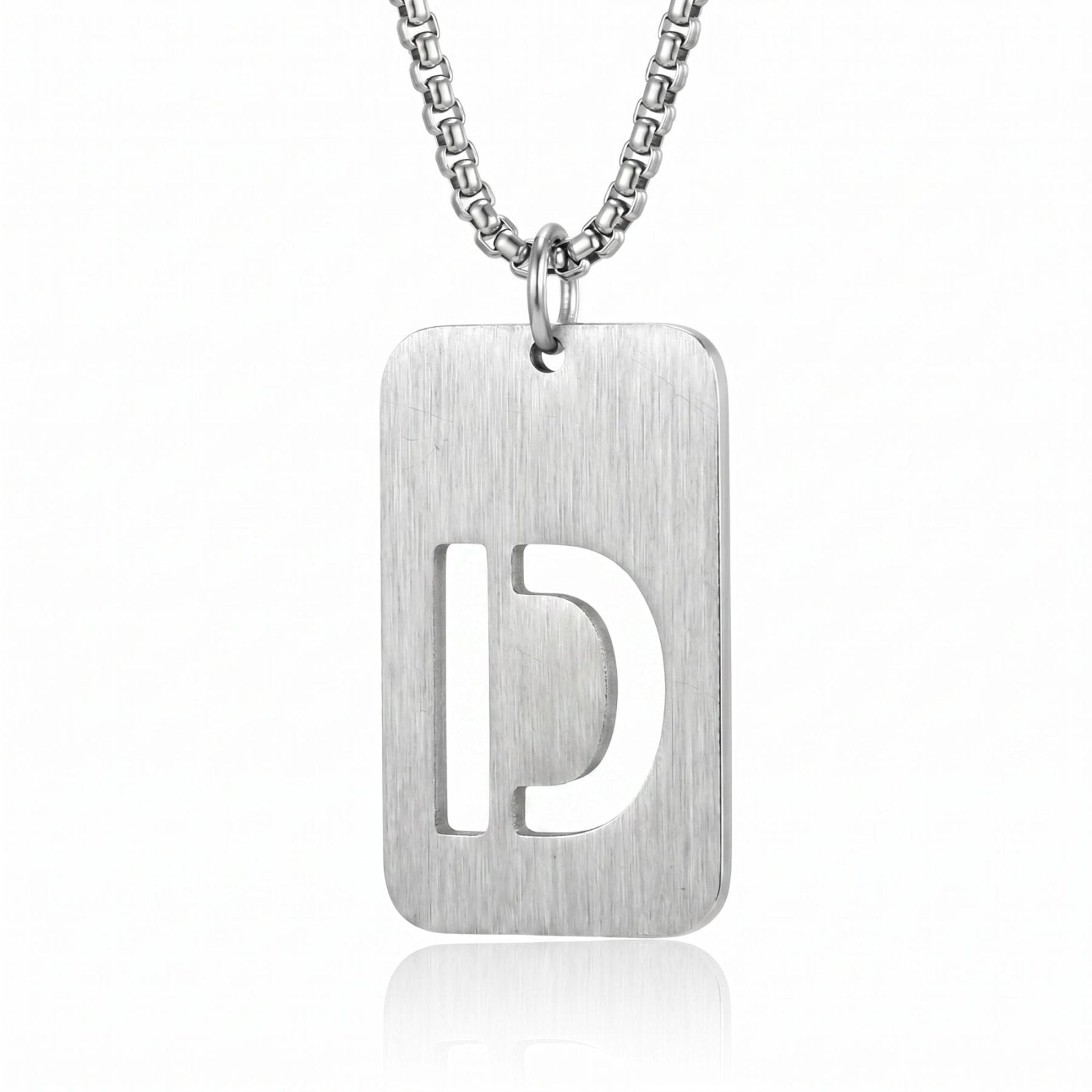 Collier lettre pour homme, plaque rectangulaire avec initiale, en acier inoxydable