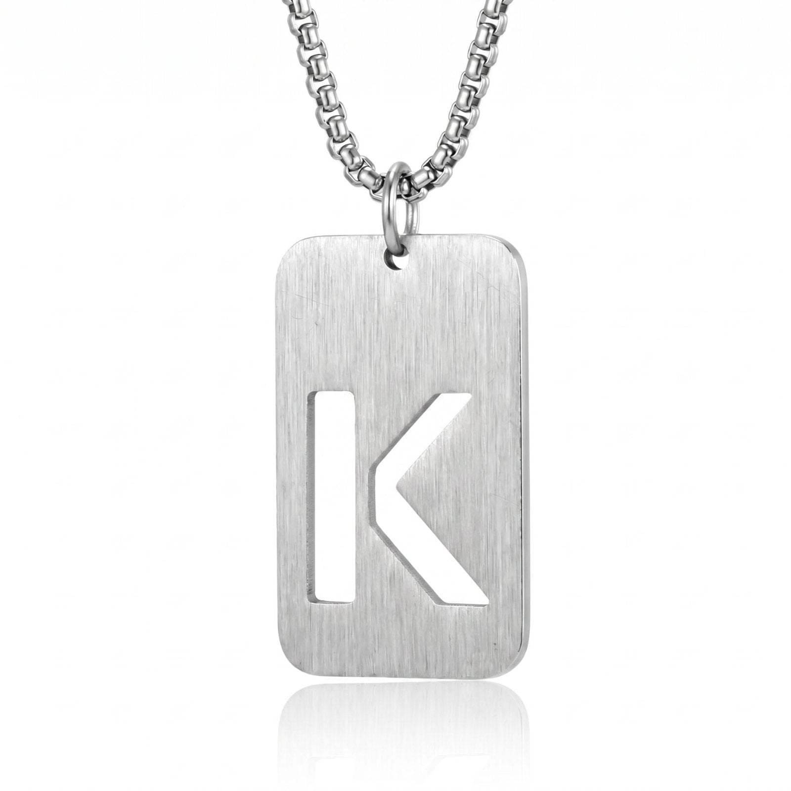 Collier lettre pour homme, plaque rectangulaire avec initiale, en acier inoxydable