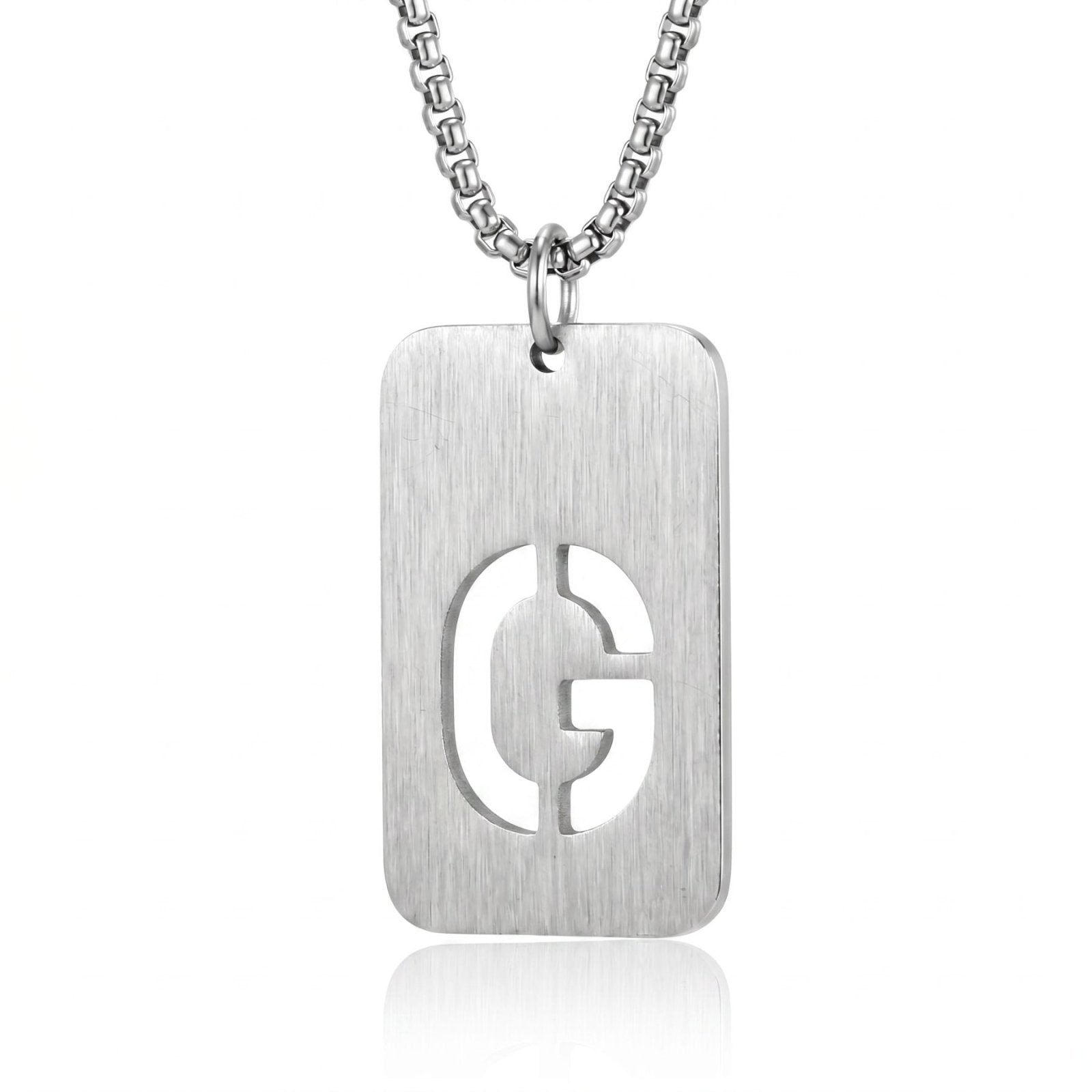 Collier lettre pour homme, plaque rectangulaire avec initiale, en acier inoxydable
