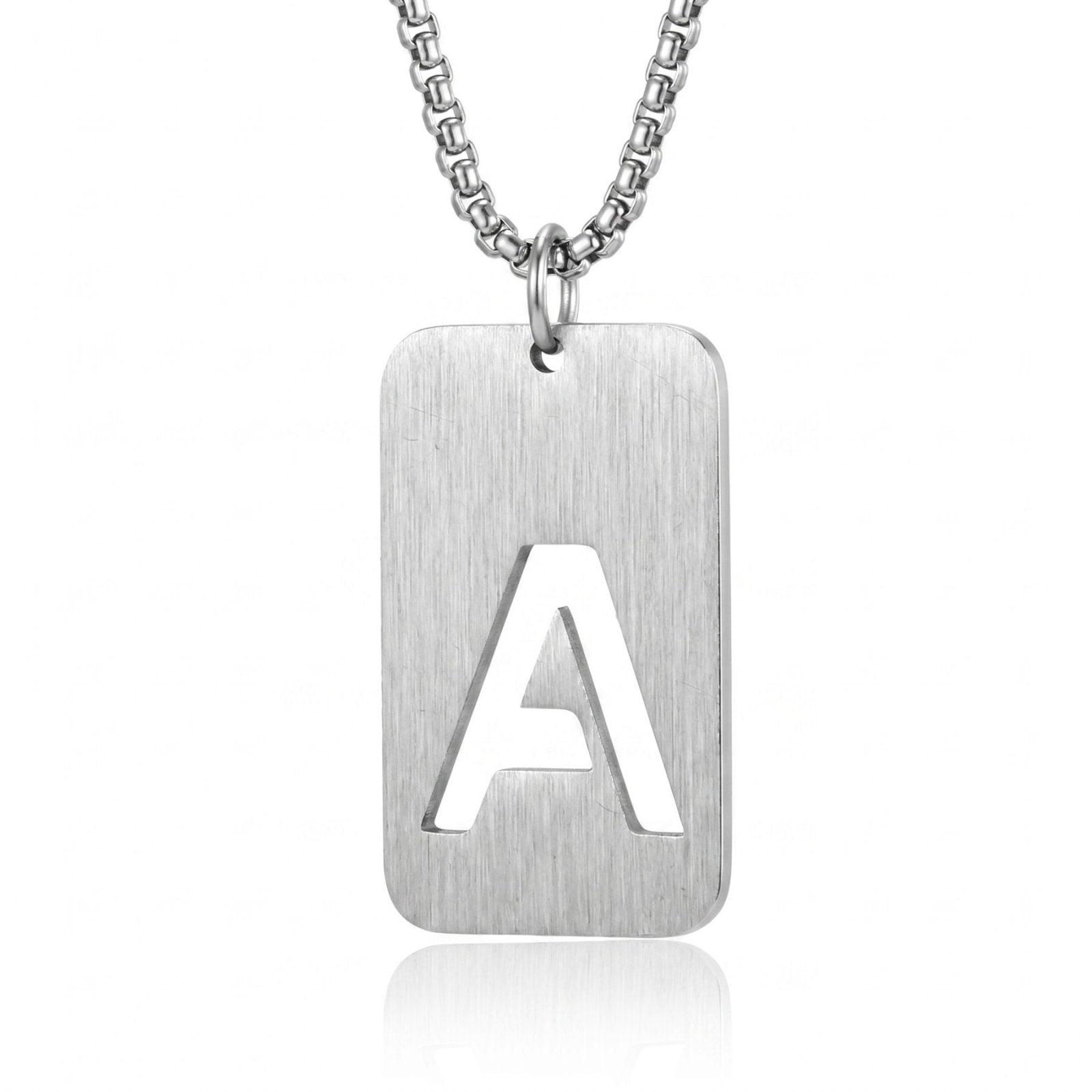 Collier lettre pour homme, plaque rectangulaire avec initiale, en acier inoxydable