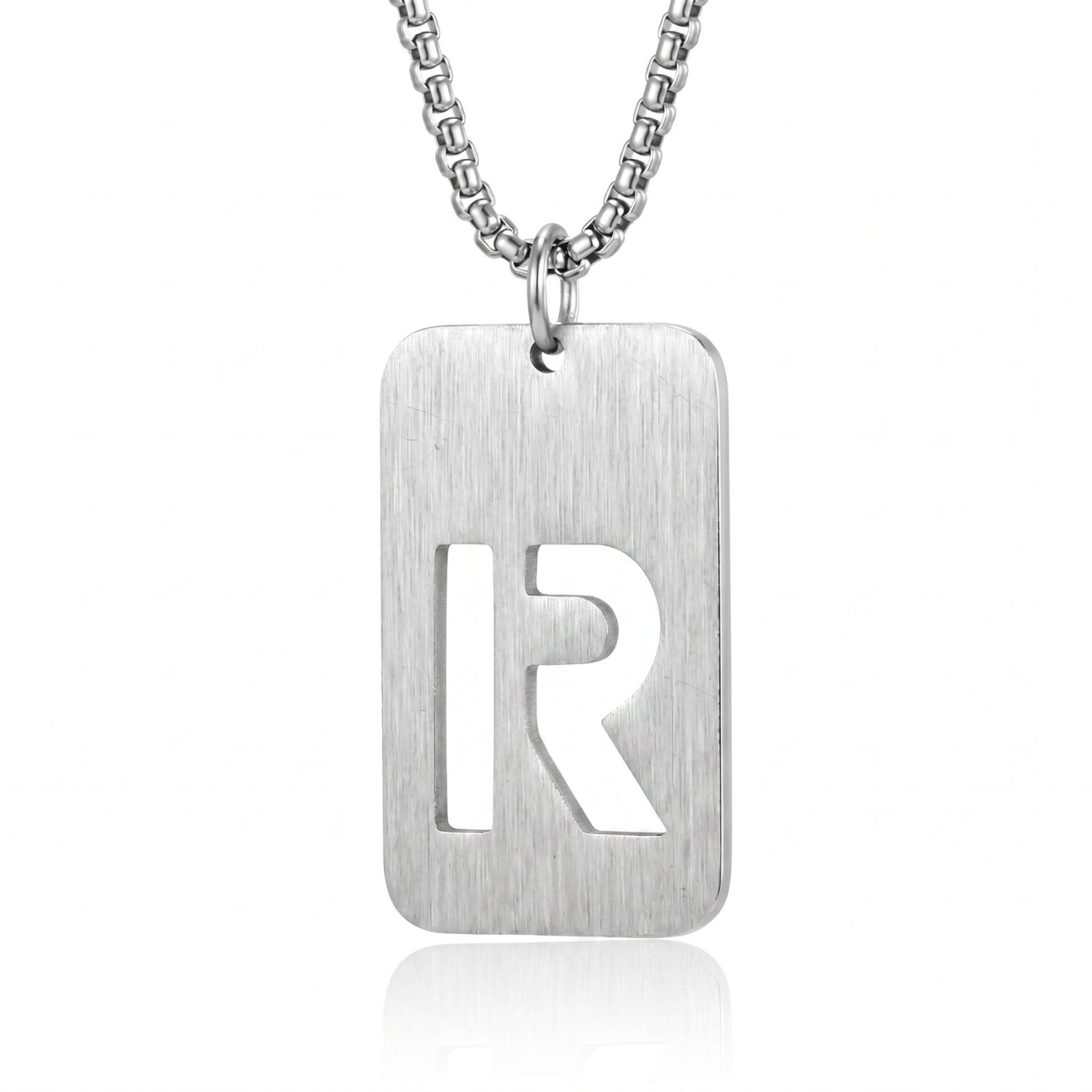 Collier lettre pour homme, plaque rectangulaire avec initiale, en acier inoxydable
