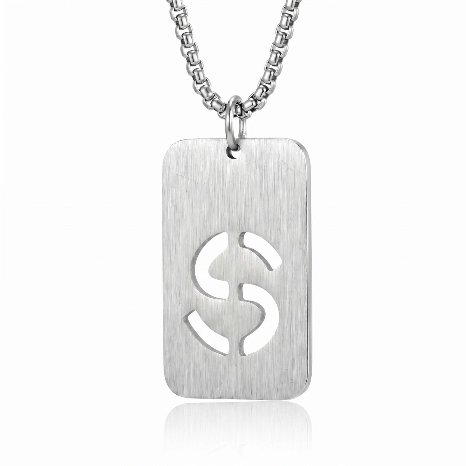 Collier lettre pour homme, plaque rectangulaire avec initiale, en acier inoxydable