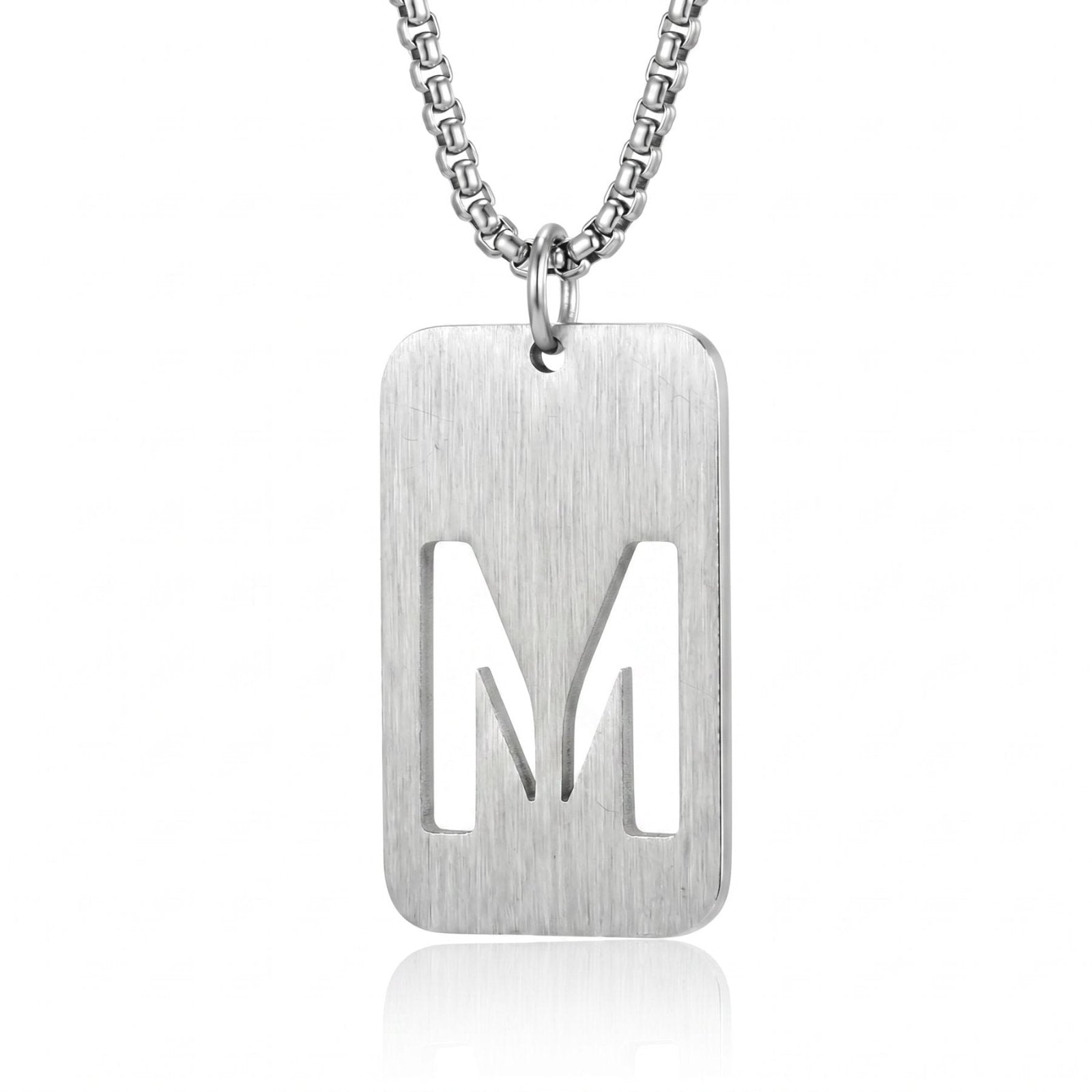 Collier lettre pour homme, plaque rectangulaire avec initiale, en acier inoxydable