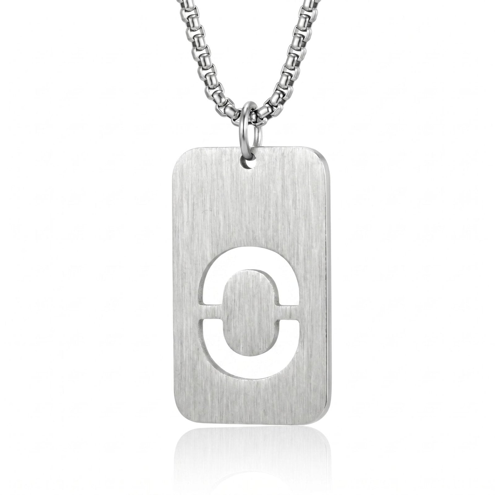 Collier lettre pour homme, plaque rectangulaire avec initiale, en acier inoxydable