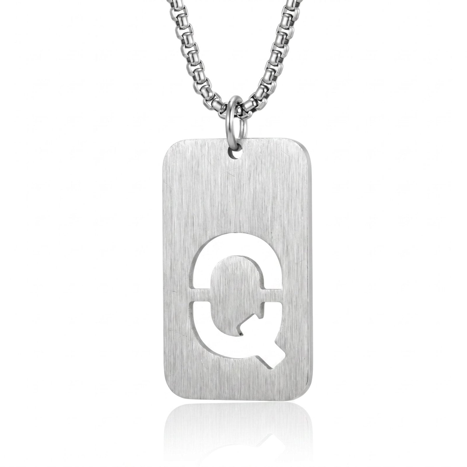 Collier lettre pour homme, plaque rectangulaire avec initiale, en acier inoxydable