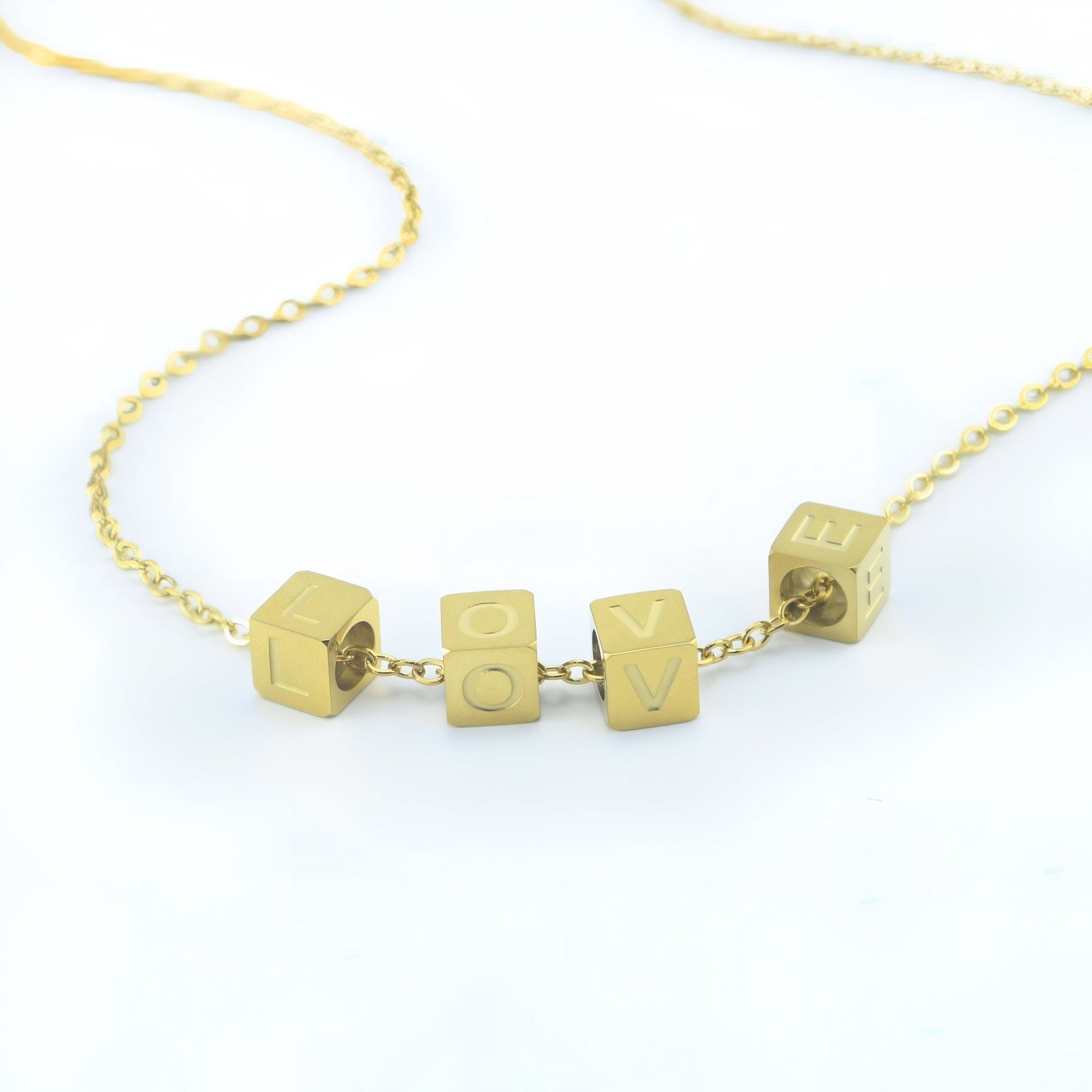 Collier lettres personnalisées, cubes en acier inoxydable, finition dorée ou argentée, modèle Hope