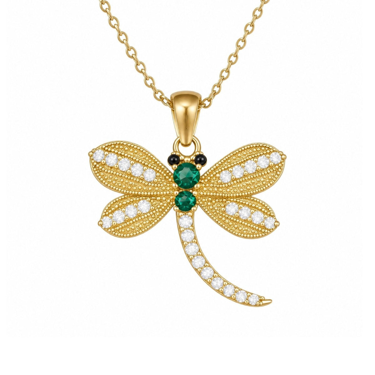 Collier libellule pour femme, en acier inoxydable doré, pendentif délicat serti de pierres scintillantes