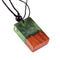 Collier long en bois et résine, avec pendentif rectangulaire, style artisanal