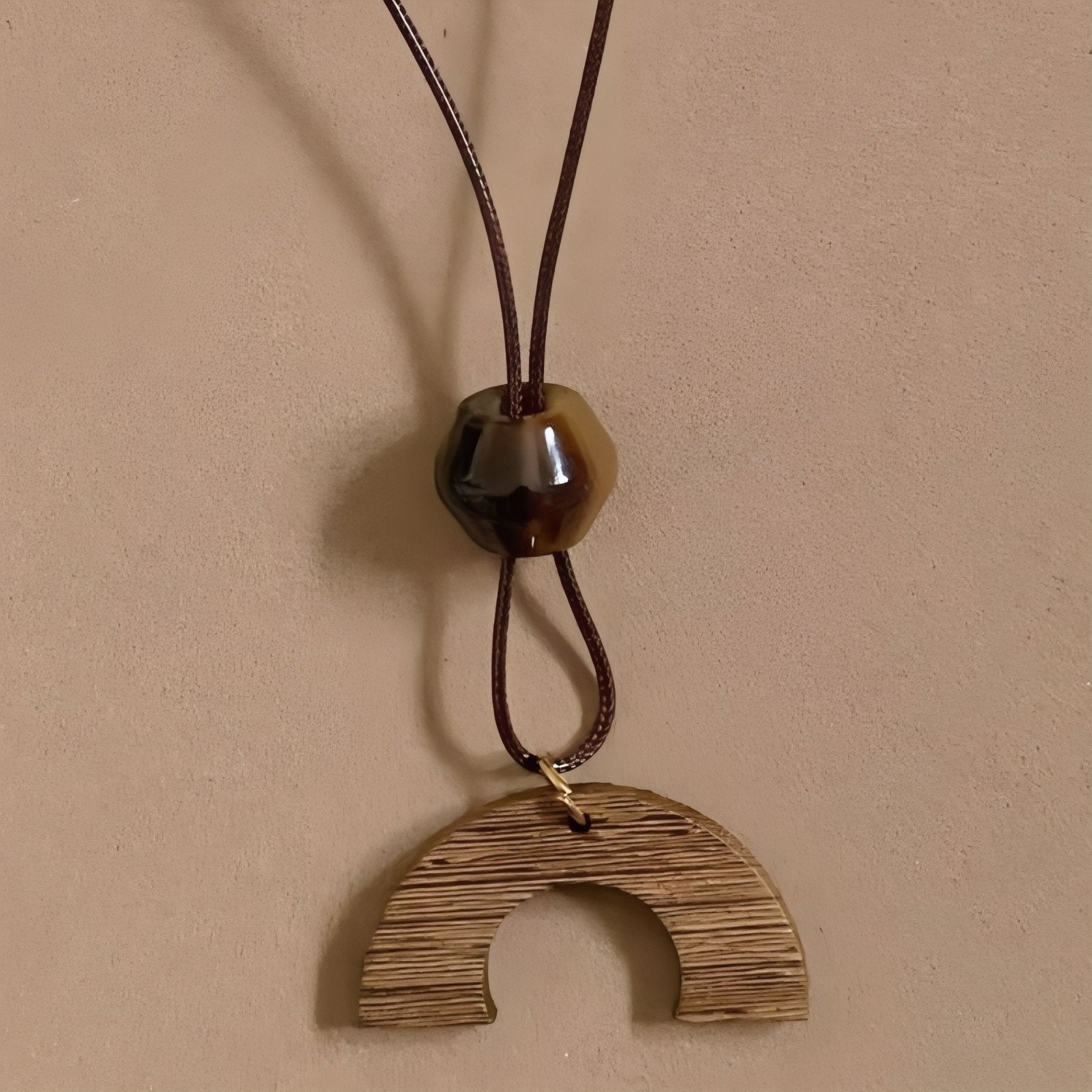 Collier long en bois pour femme, avec pendentif demi - lune, style bohème