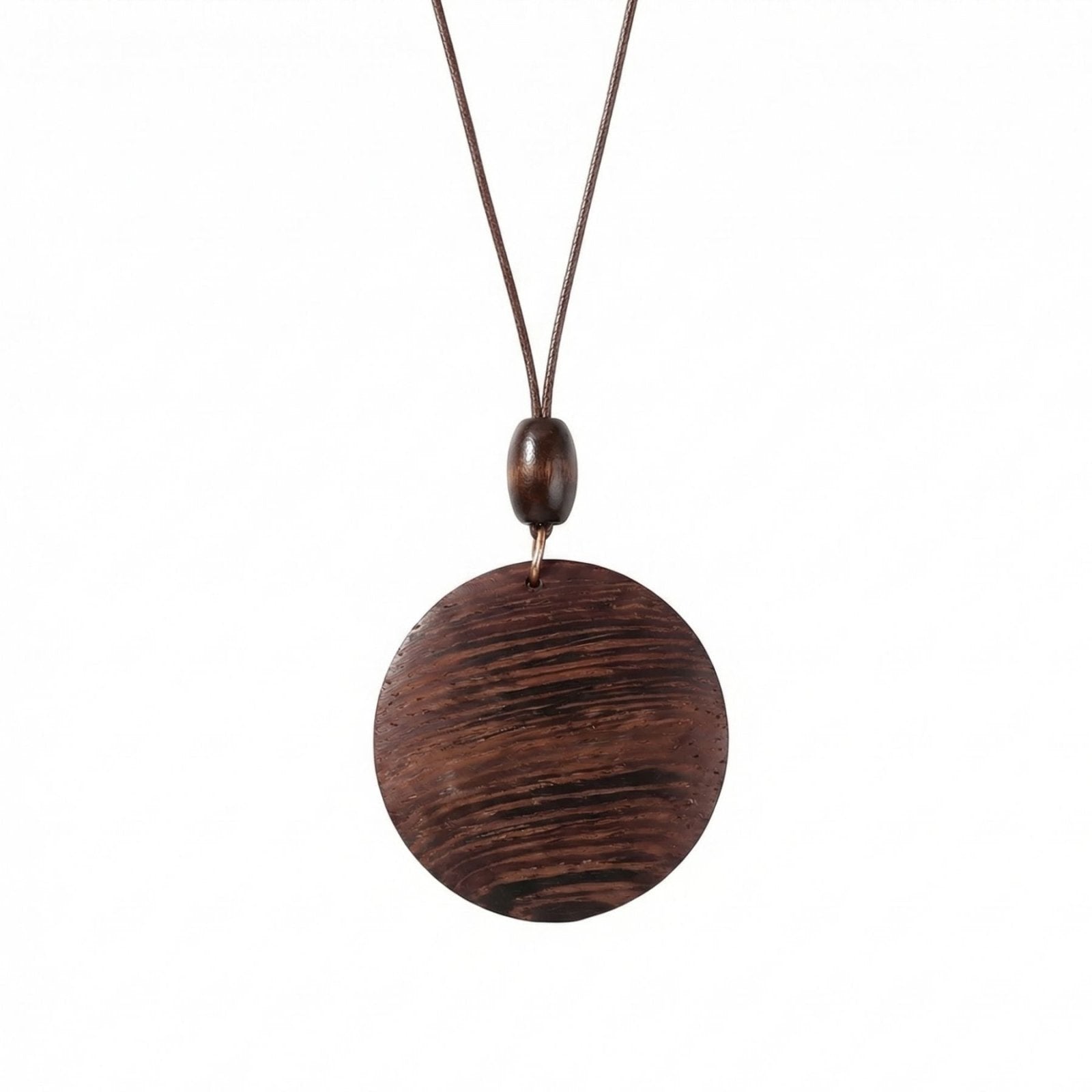 Collier long en bois pour femme, avec pendentif rond, cordon ajustable, style bohème