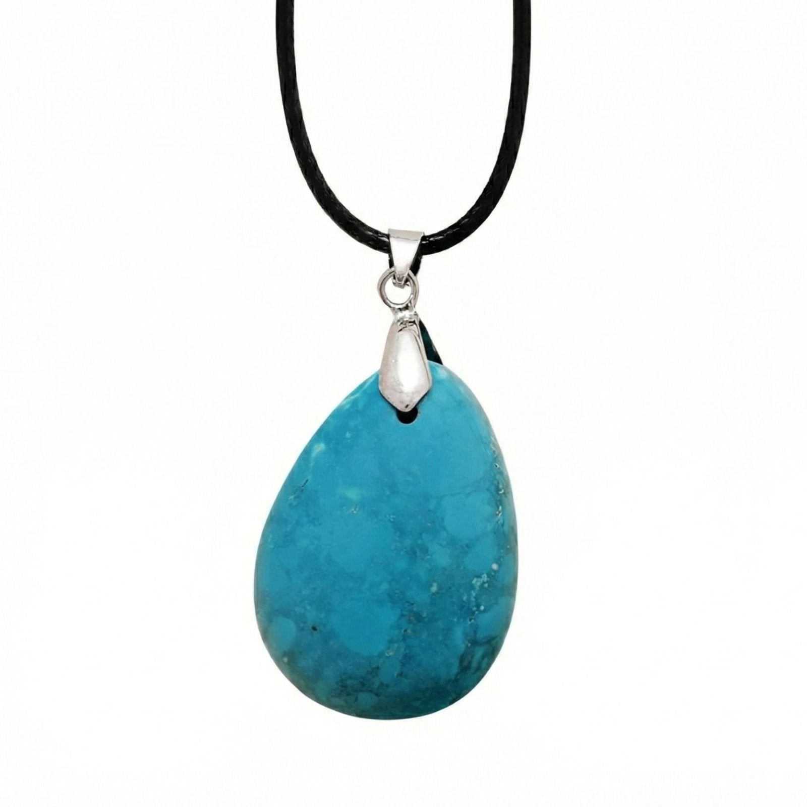 Collier long unisexe, pendentif goutte en turquoise naturelle bleue, cordon tressé avec fermoir aimanté