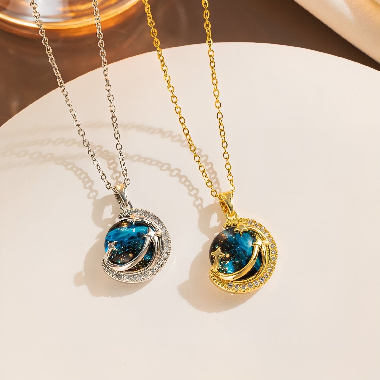 Collier lune galaxie pour femme, pendentif étoiles filantes, en acier inoxydable et zircon