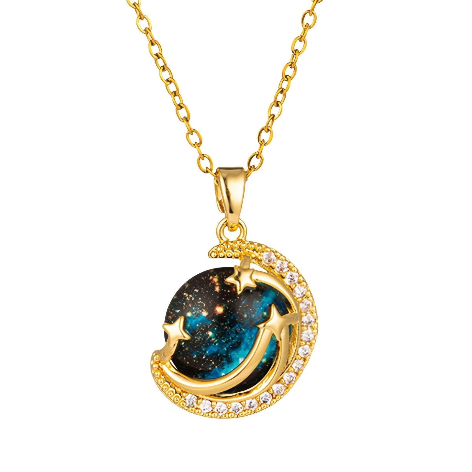 Collier lune galaxie pour femme, pendentif étoiles filantes, en acier inoxydable et zircon