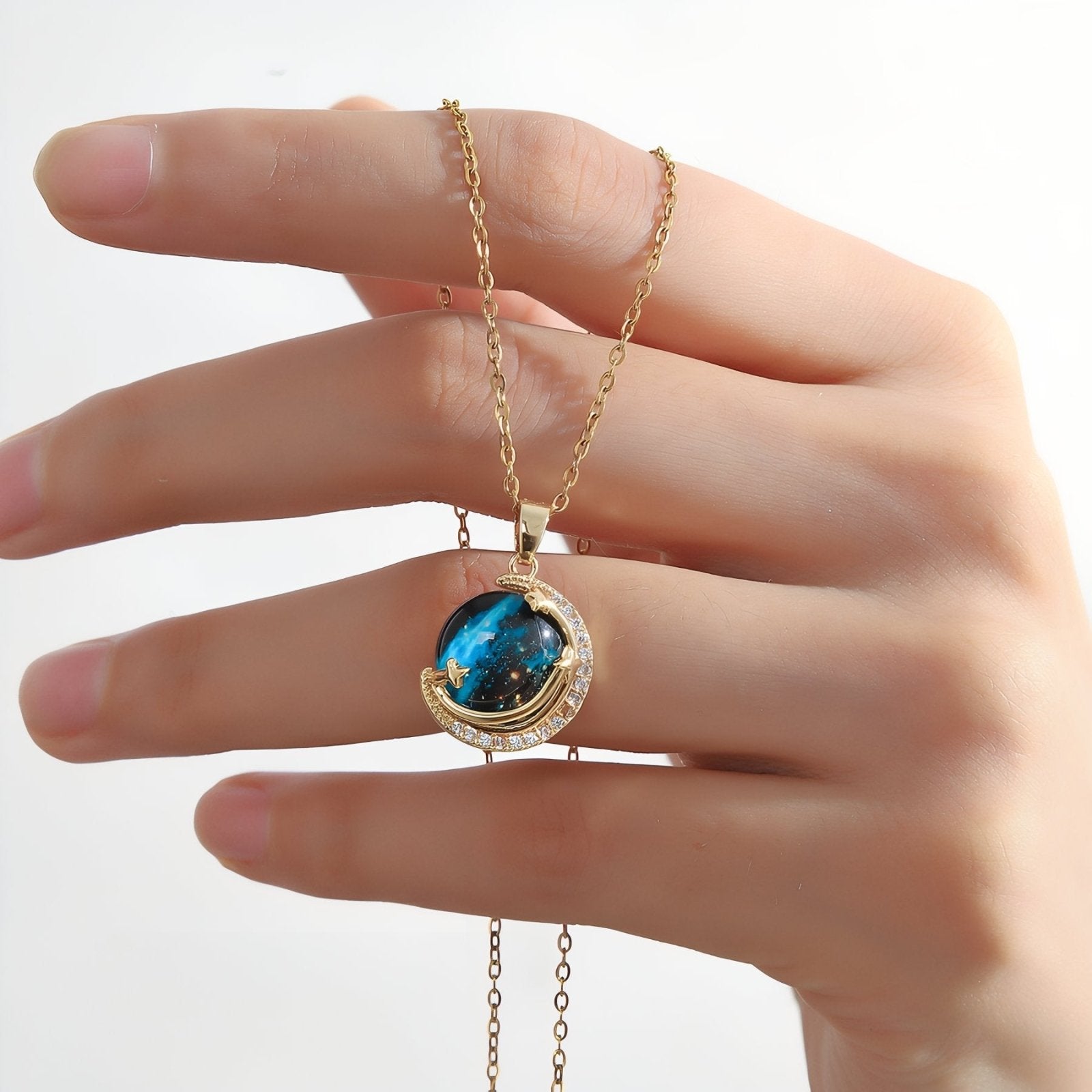 Collier lune galaxie pour femme, pendentif étoiles filantes, en acier inoxydable et zircon