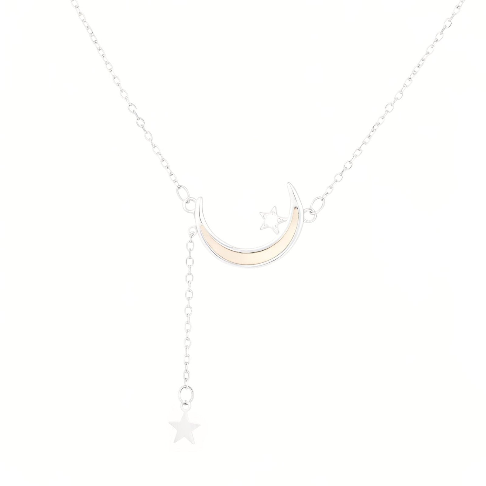 Collier lune suspendue en argent 925, zircon blanc et étoile dorée, modèle Addilyn