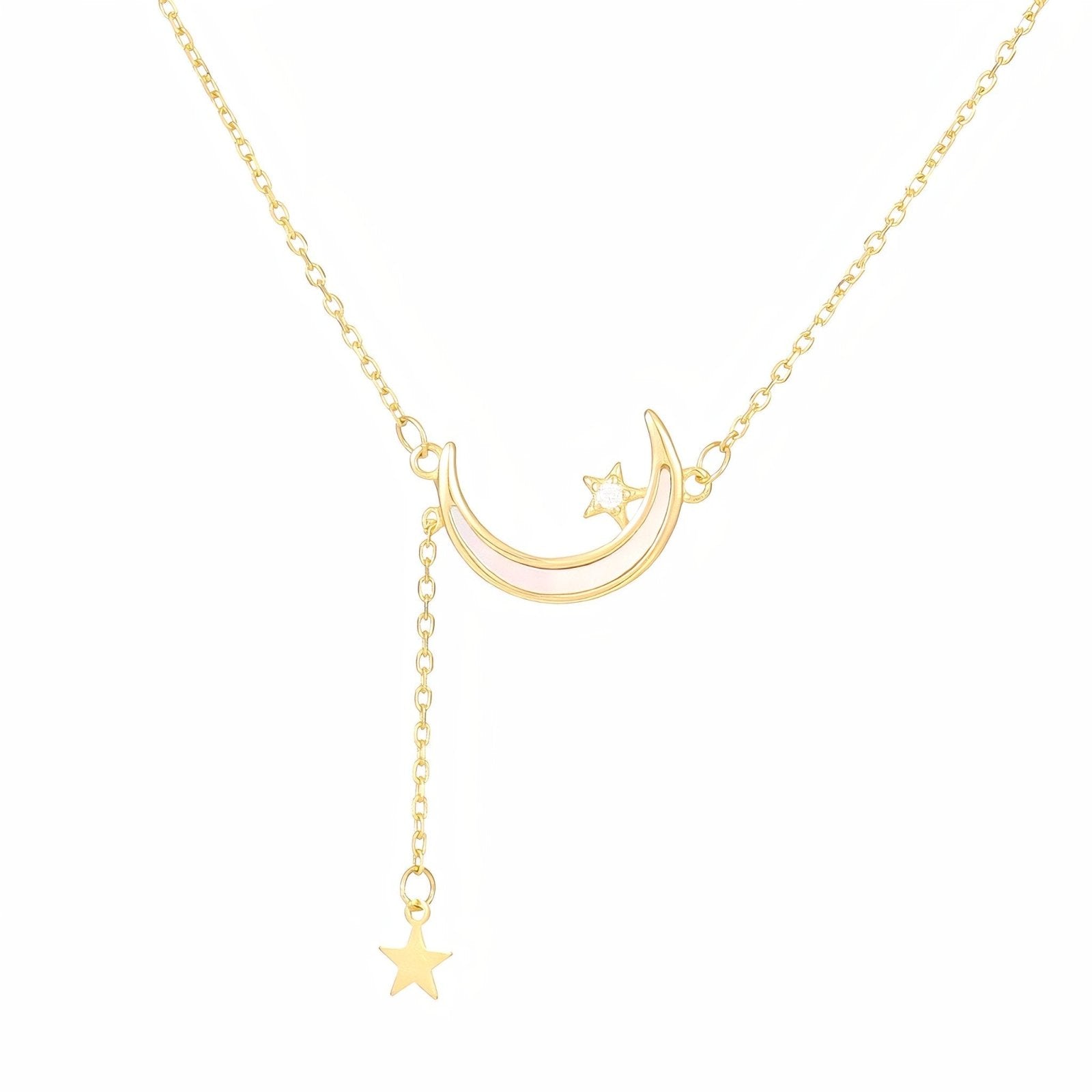 Collier lune suspendue en argent 925, zircon blanc et étoile dorée, modèle Addilyn