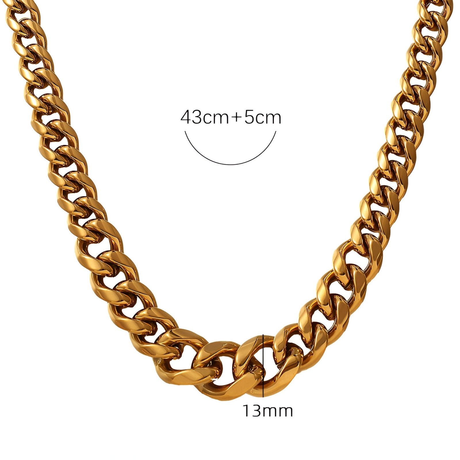 Collier maille cubaine 13mm 18K, acier inoxydable or pour femme, style urbain chic, modèle Aïssa
