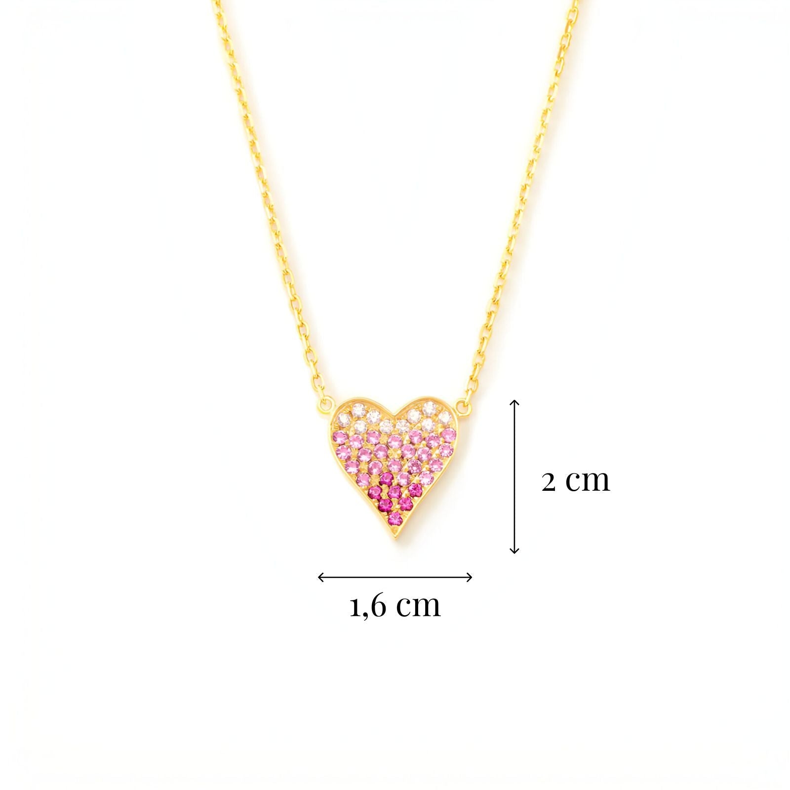 Collier maille forçat, cœur rose pavé en argent massif doré, bijou féminin et élégant, modèle Rosa