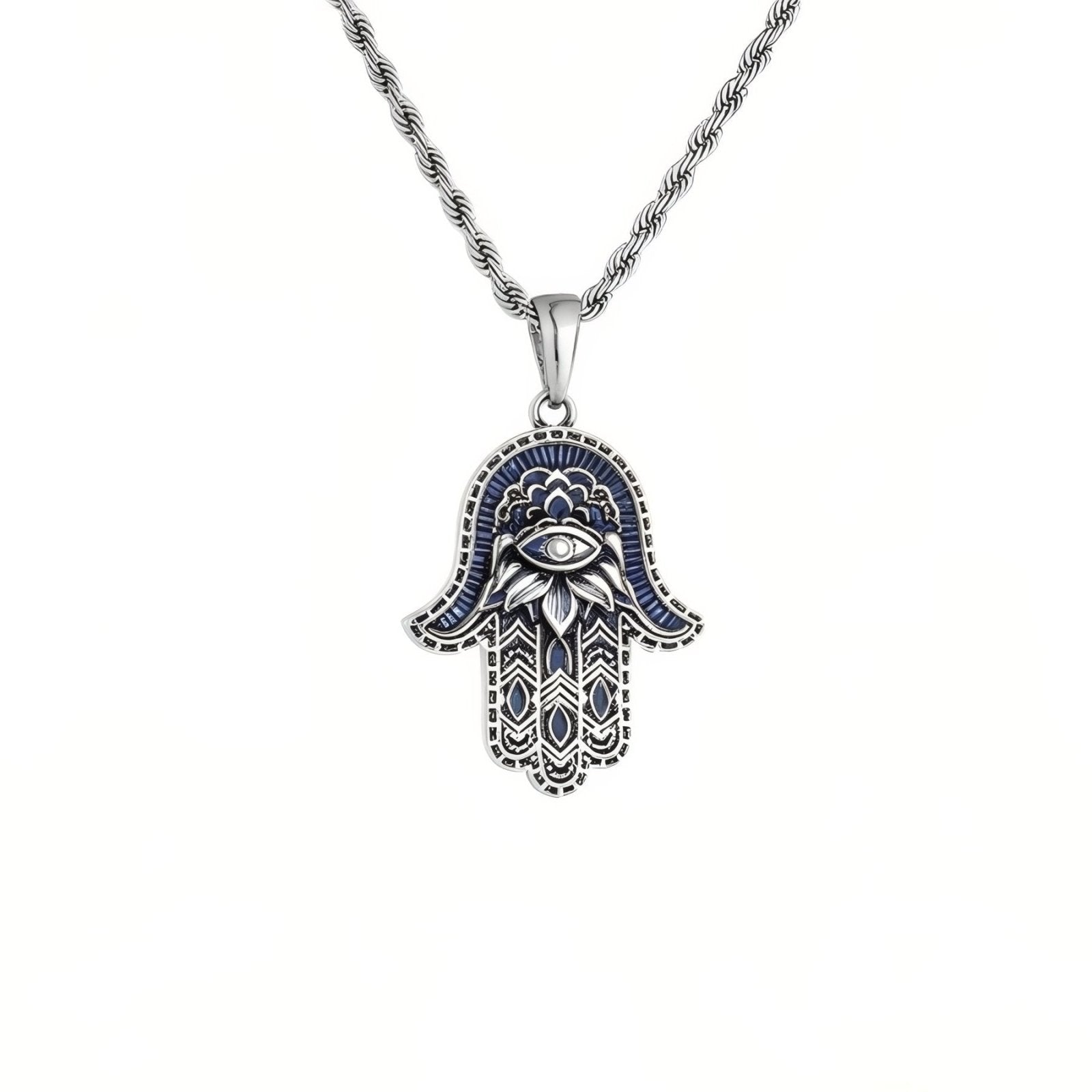 Collier main de Fatma unisexe, acier inoxydable vieilli, 60 cm réglable, modèle Hilda