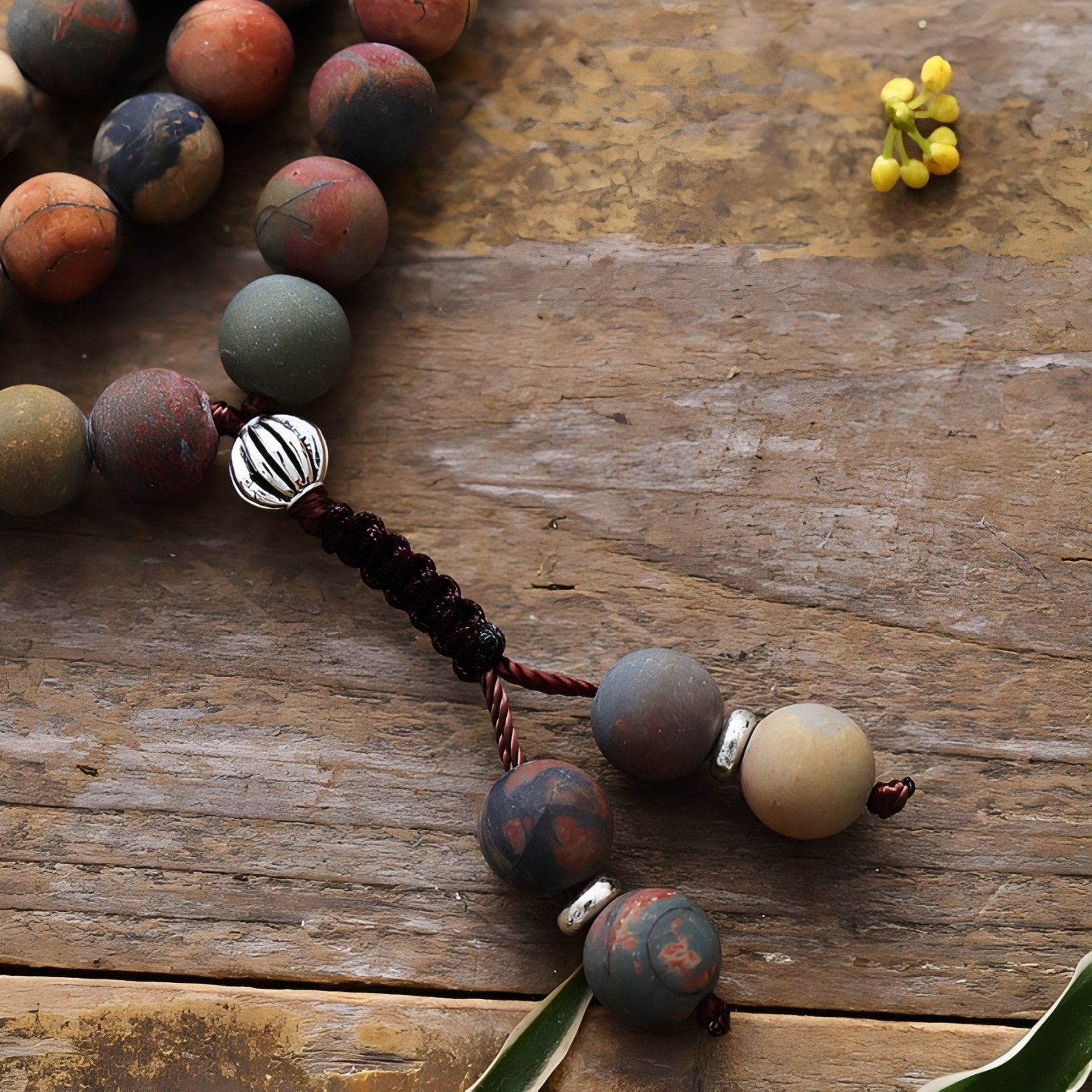 Collier Mala pour méditation, 108 perles en jaspe naturel, style ethnique bohème