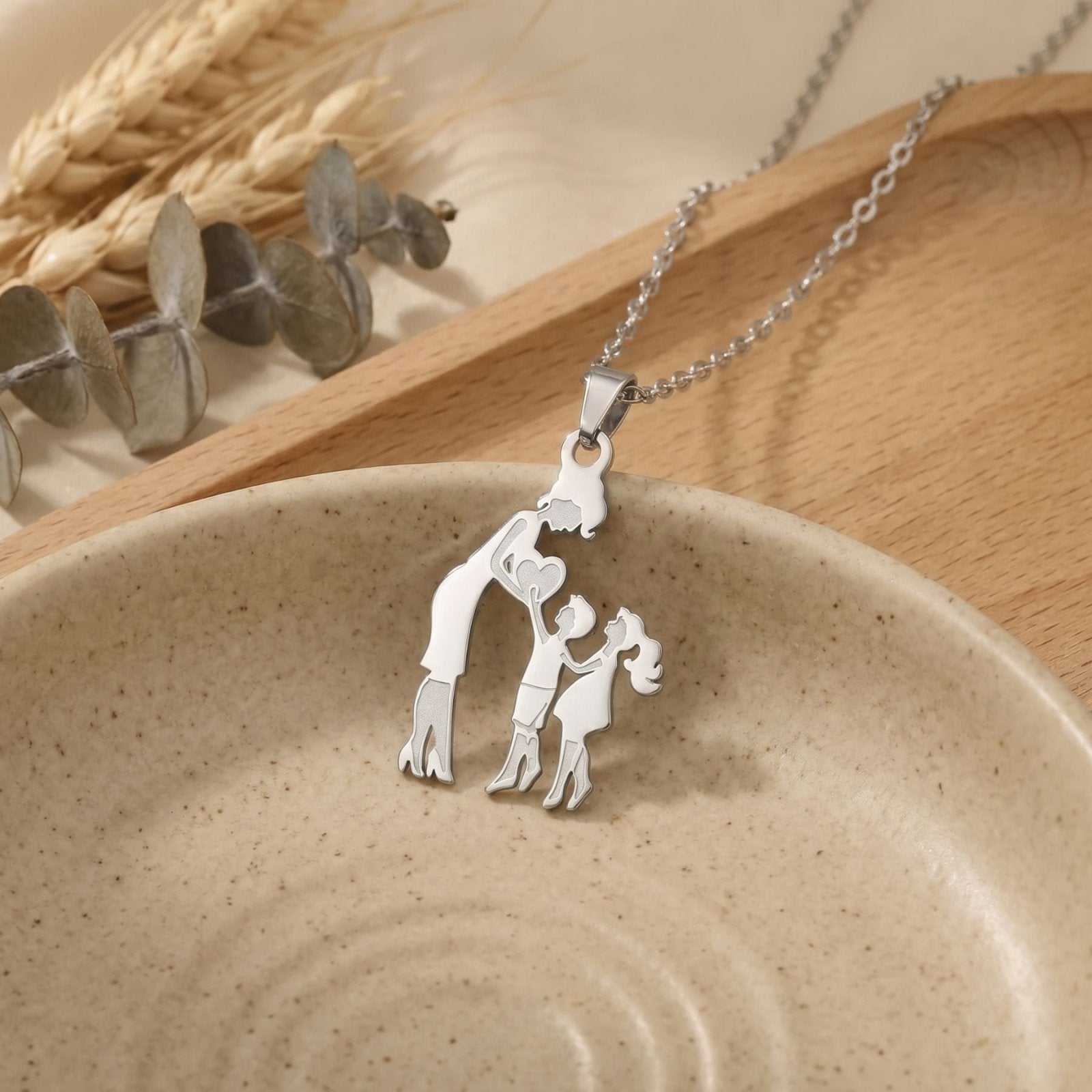 Collier maman, avec pendentif mère et enfants, en acier inoxydable