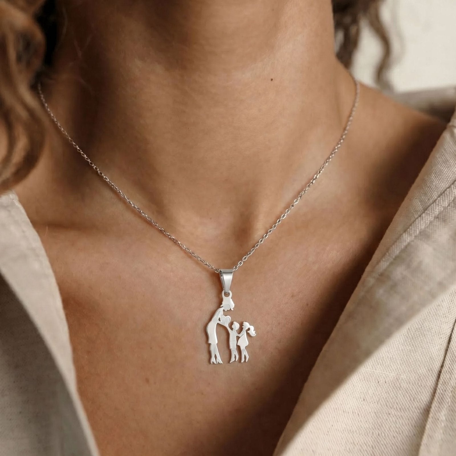 Collier maman, avec pendentif mère et enfants, en acier inoxydable