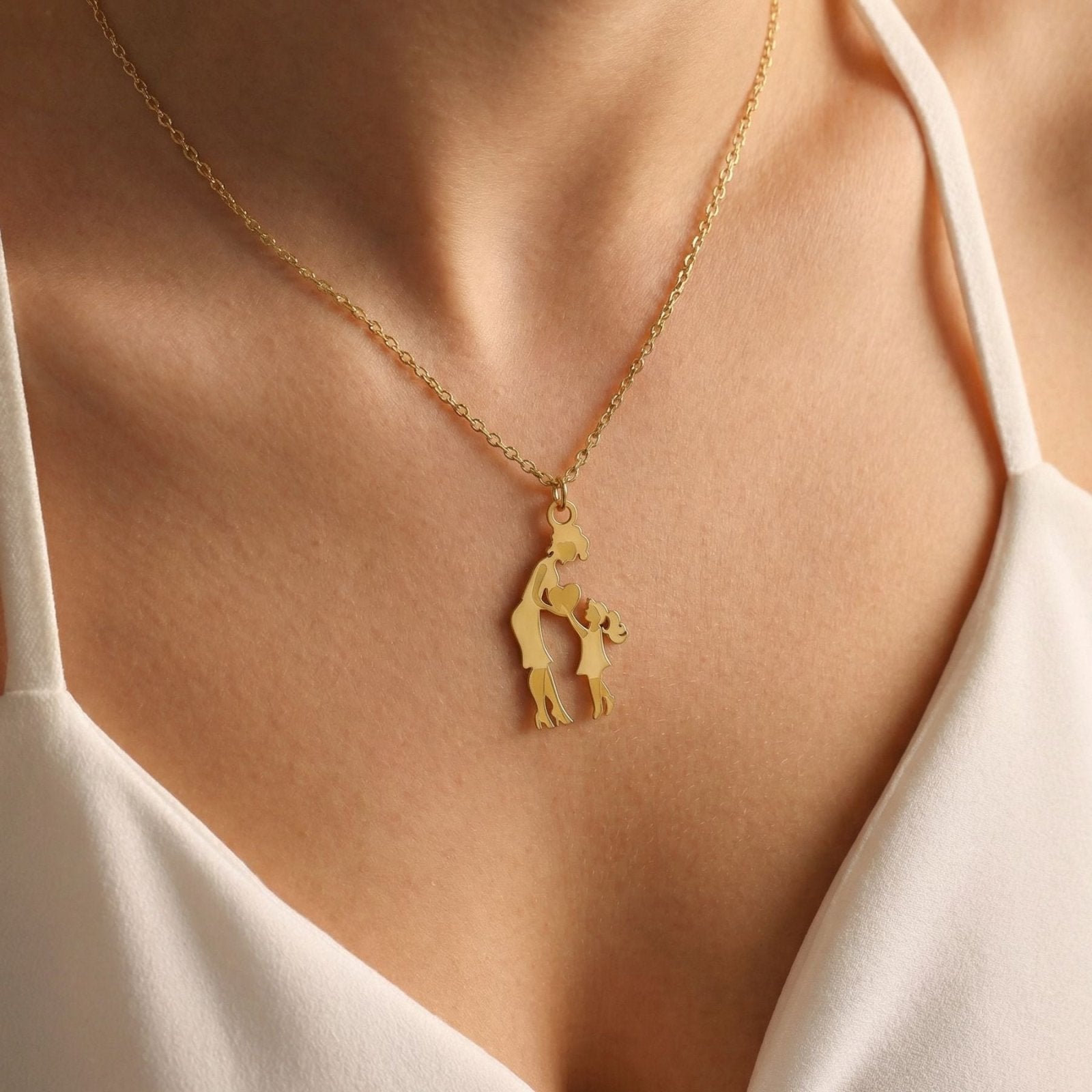 Collier maman, avec pendentif mère fille et cœur, en acier inoxydable