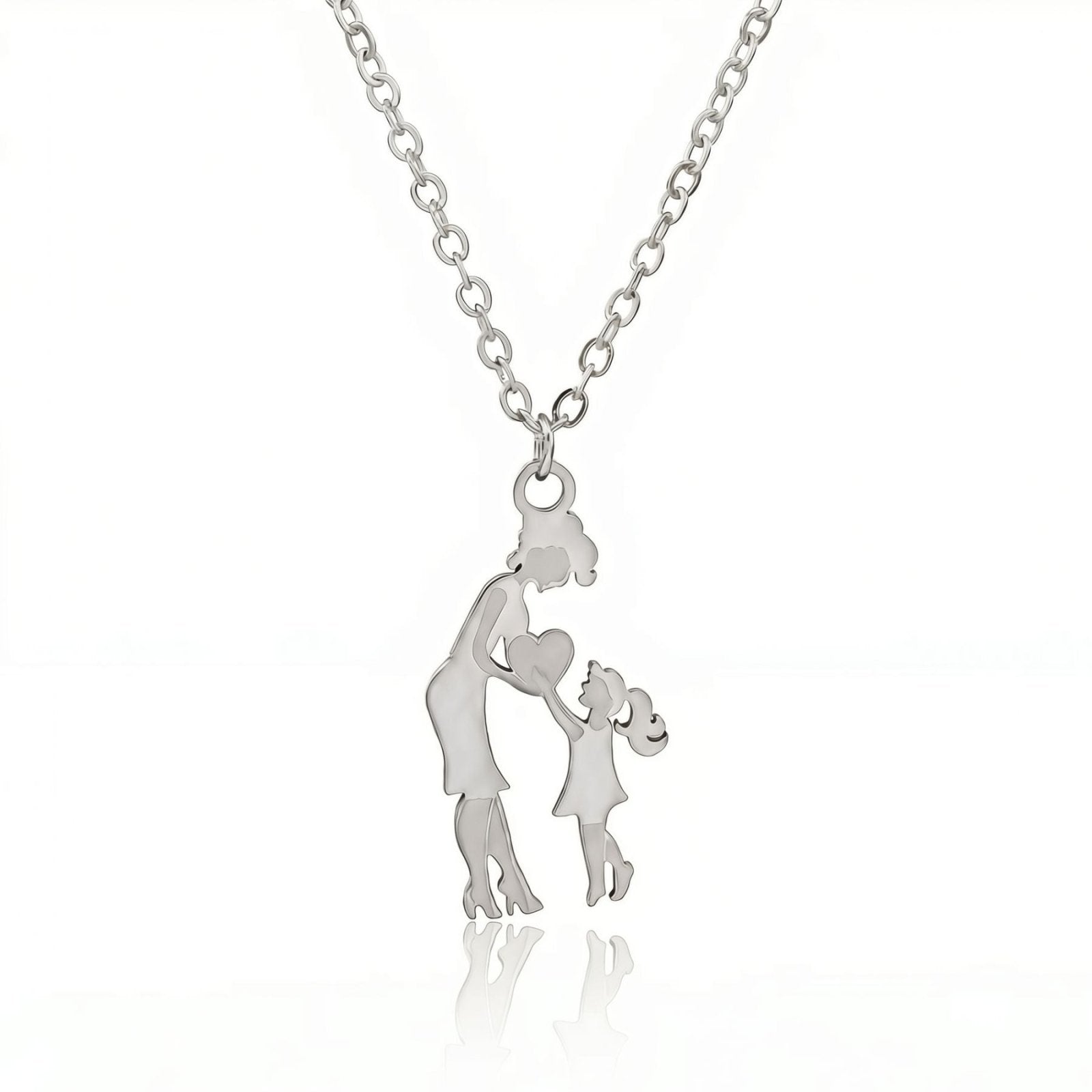 Collier maman, avec pendentif mère fille et cœur, en acier inoxydable