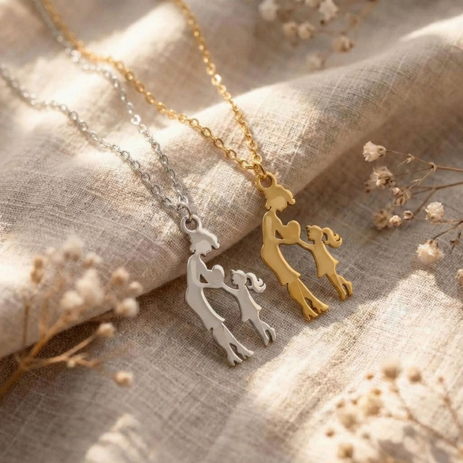 Collier maman, avec pendentif mère fille et cœur, en acier inoxydable
