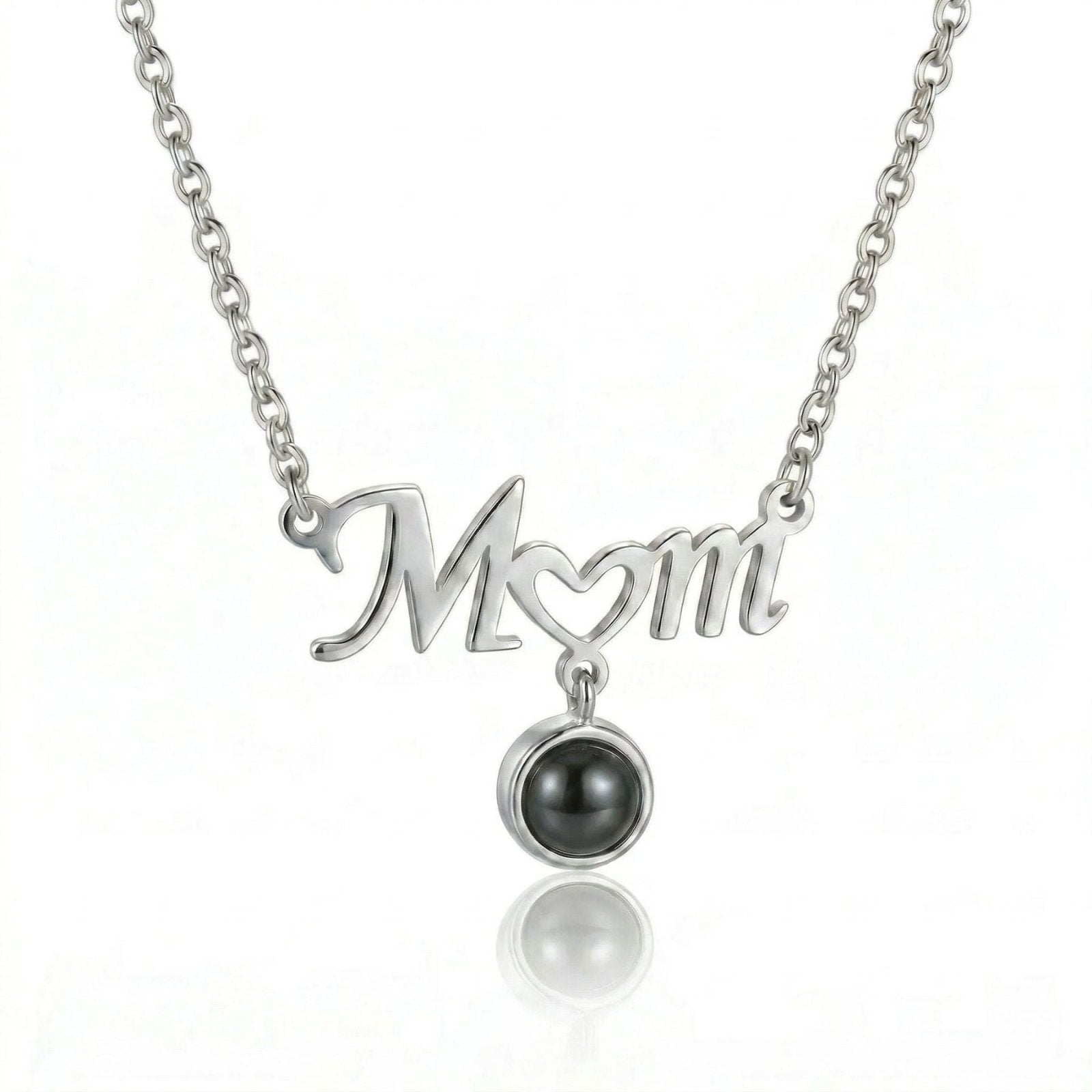 Collier maman, avec pendentif Mom et cœur, projection "Je t'aime", en acier inoxydable