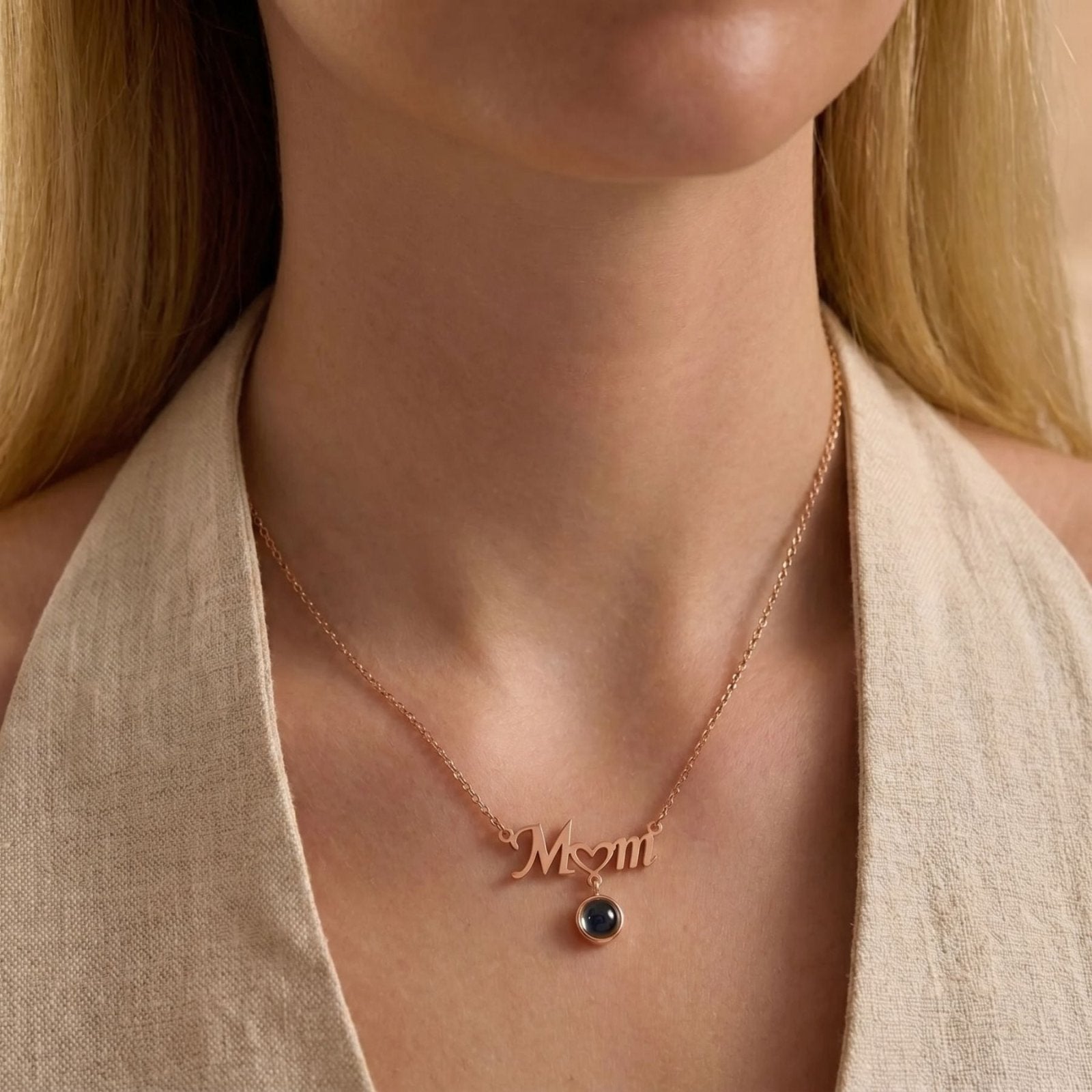 Collier maman, avec pendentif Mom et cœur, projection "Je t'aime", en acier inoxydable