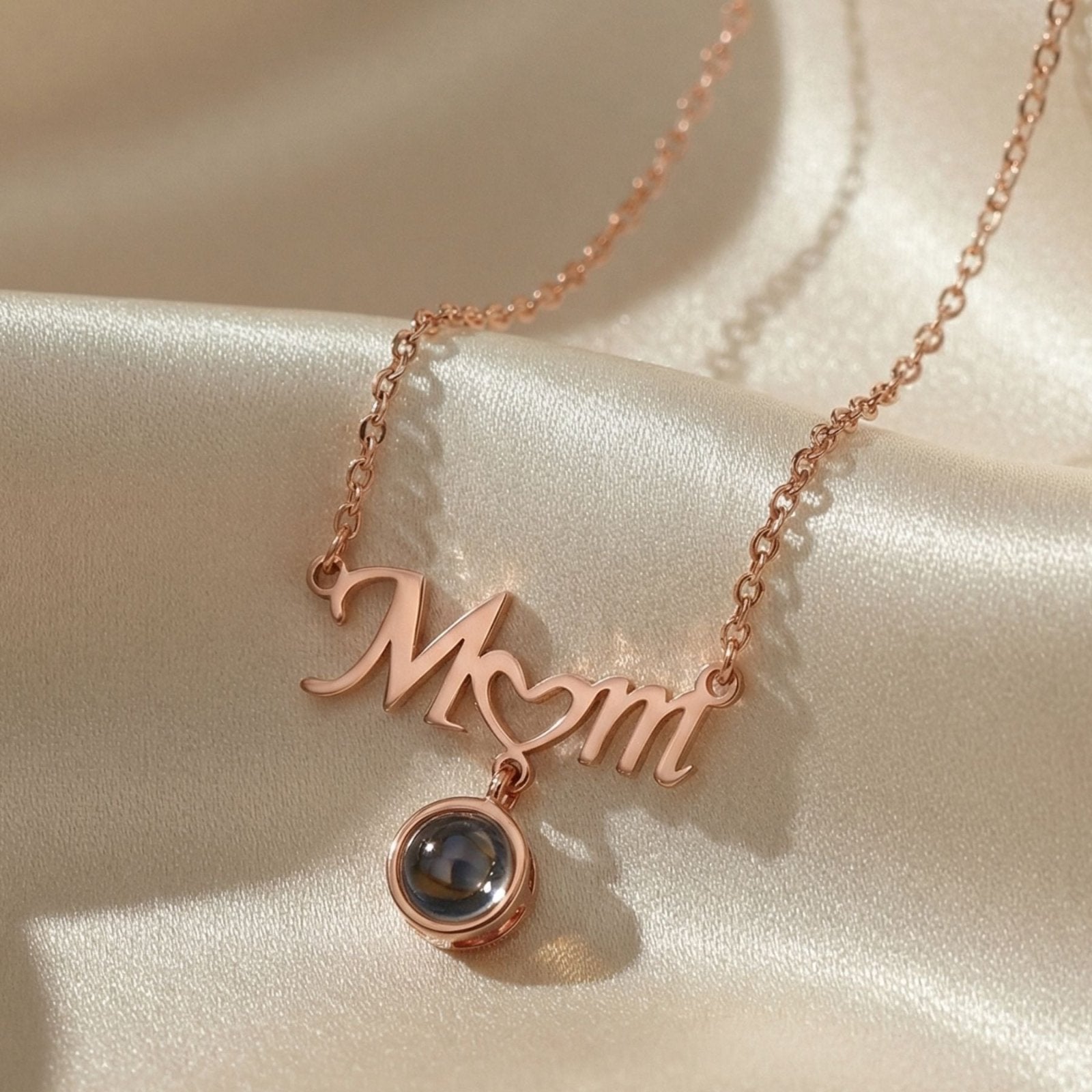 Collier maman, avec pendentif Mom et cœur, projection "Je t'aime", en acier inoxydable