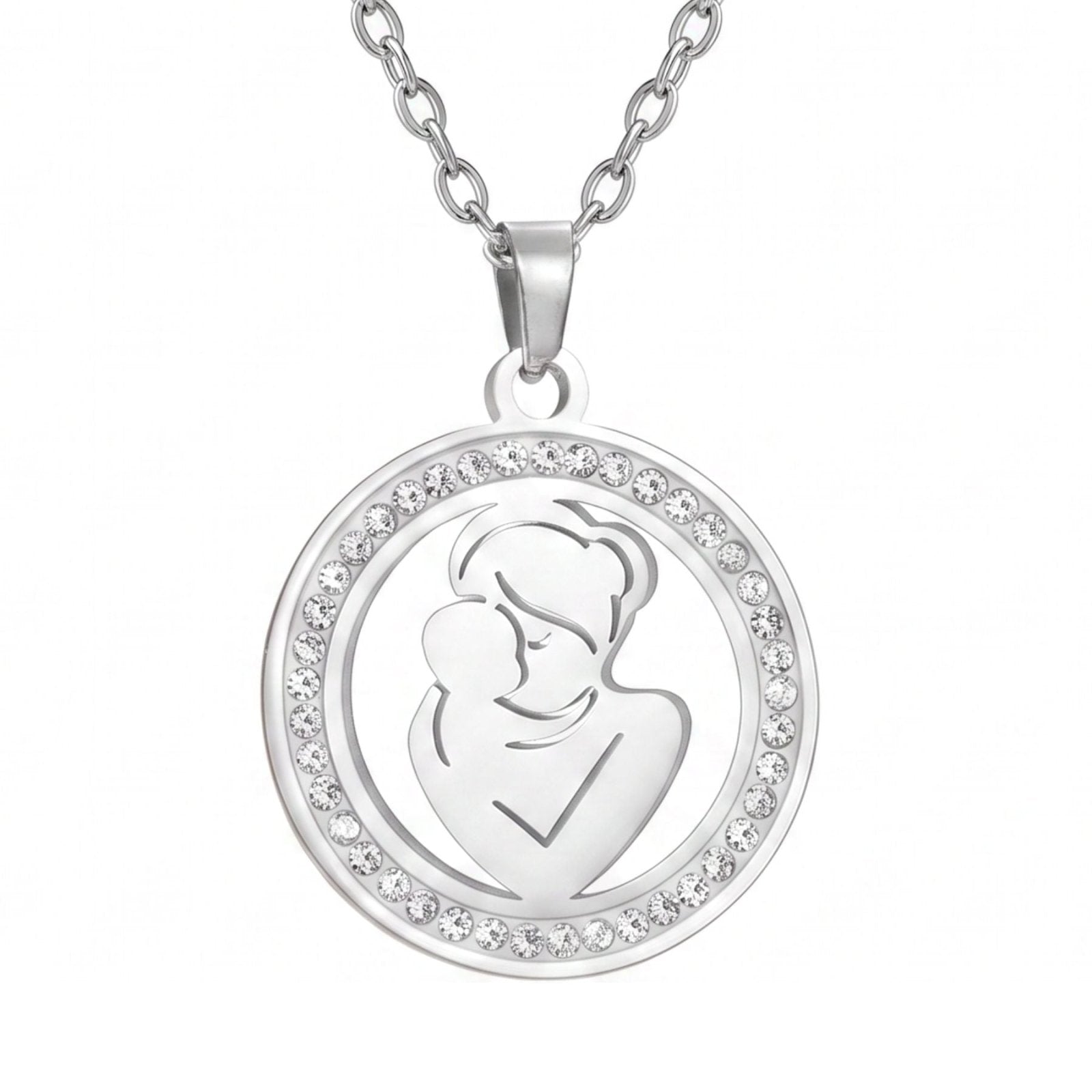 Collier maman pour femme, en acier inoxydable, pendentif serti de zircon