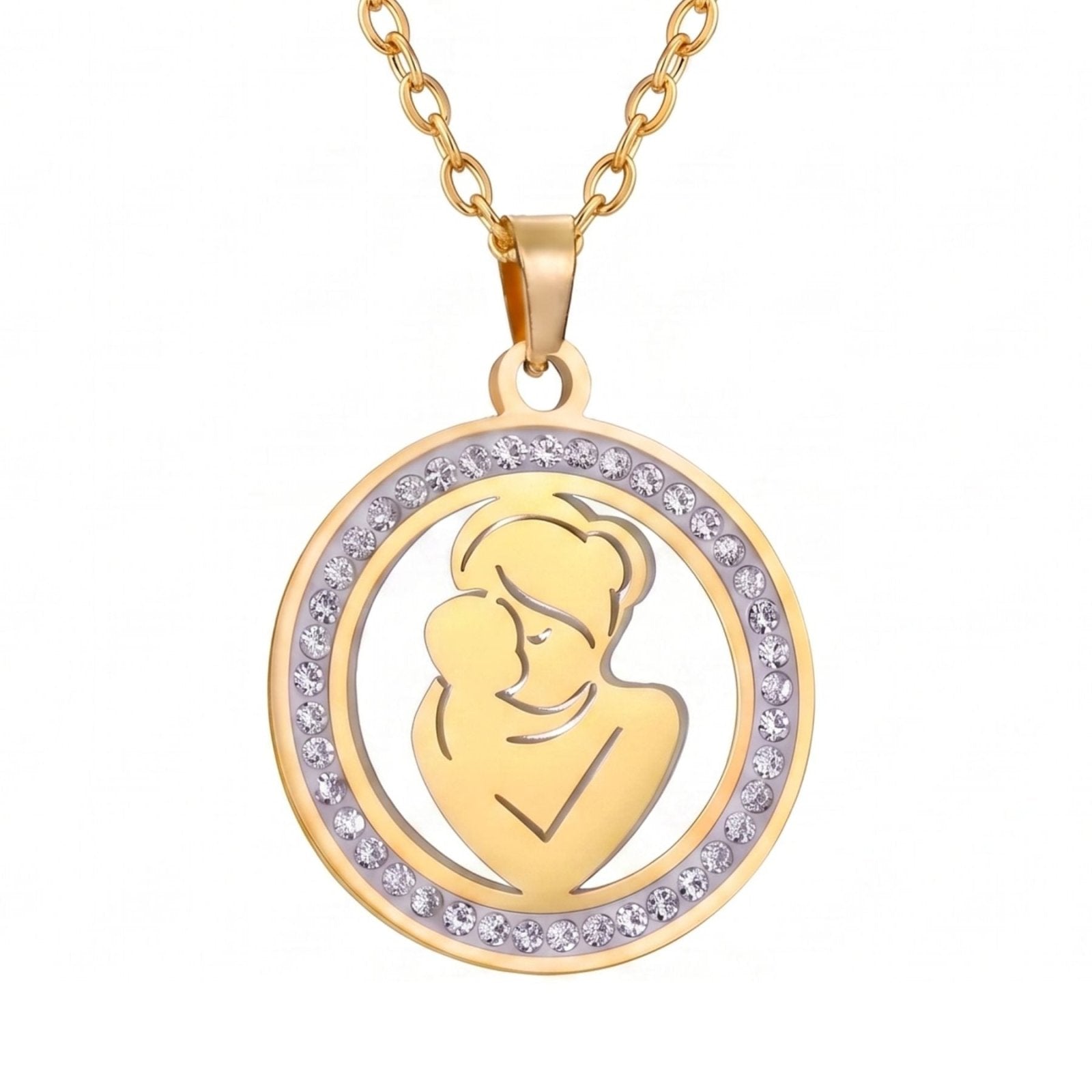 Collier maman pour femme, en acier inoxydable, pendentif serti de zircon