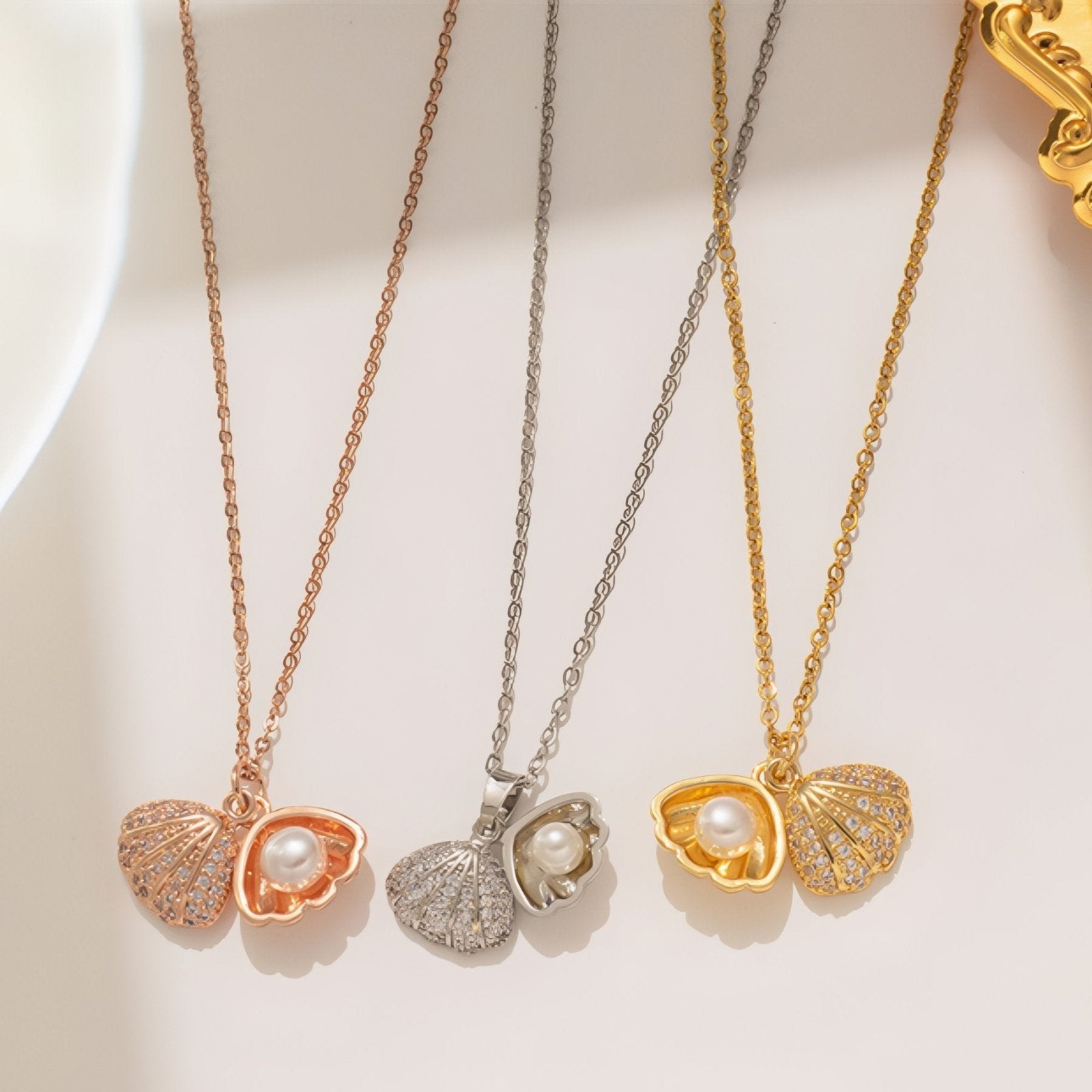 Collier marin pour femme, pendentif coquillage et perle, en acier inoxydable serti zircon