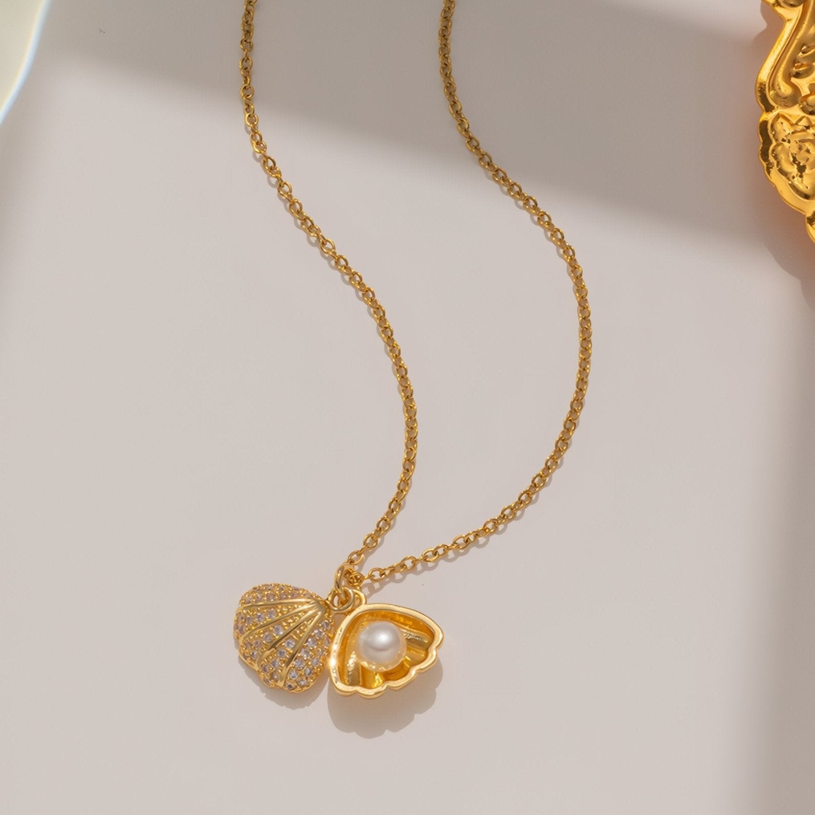 Collier marin pour femme, pendentif coquillage et perle, en acier inoxydable serti zircon