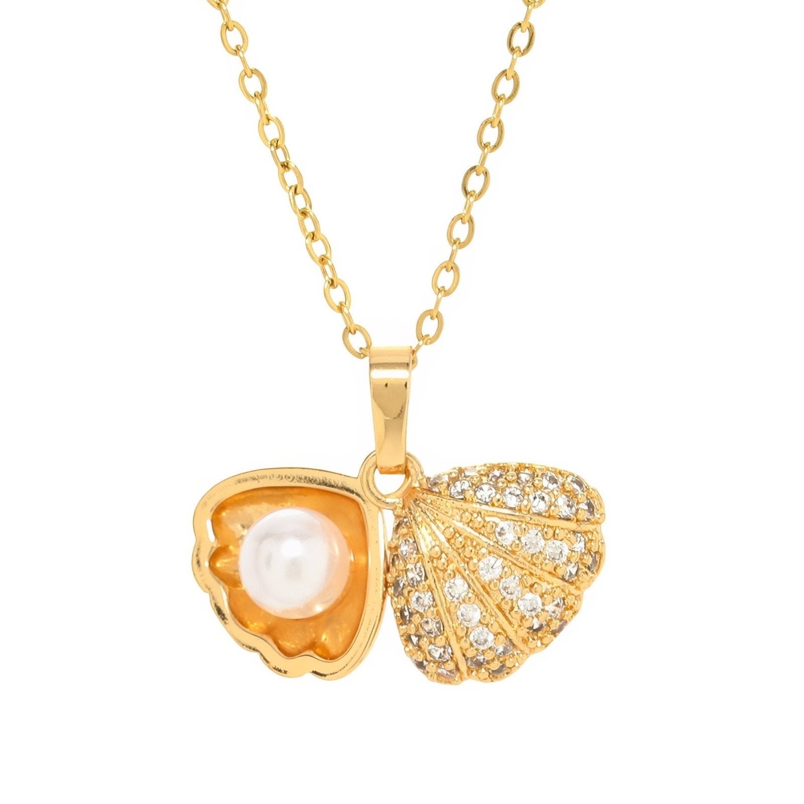 Collier marin pour femme, pendentif coquillage et perle, en acier inoxydable serti zircon