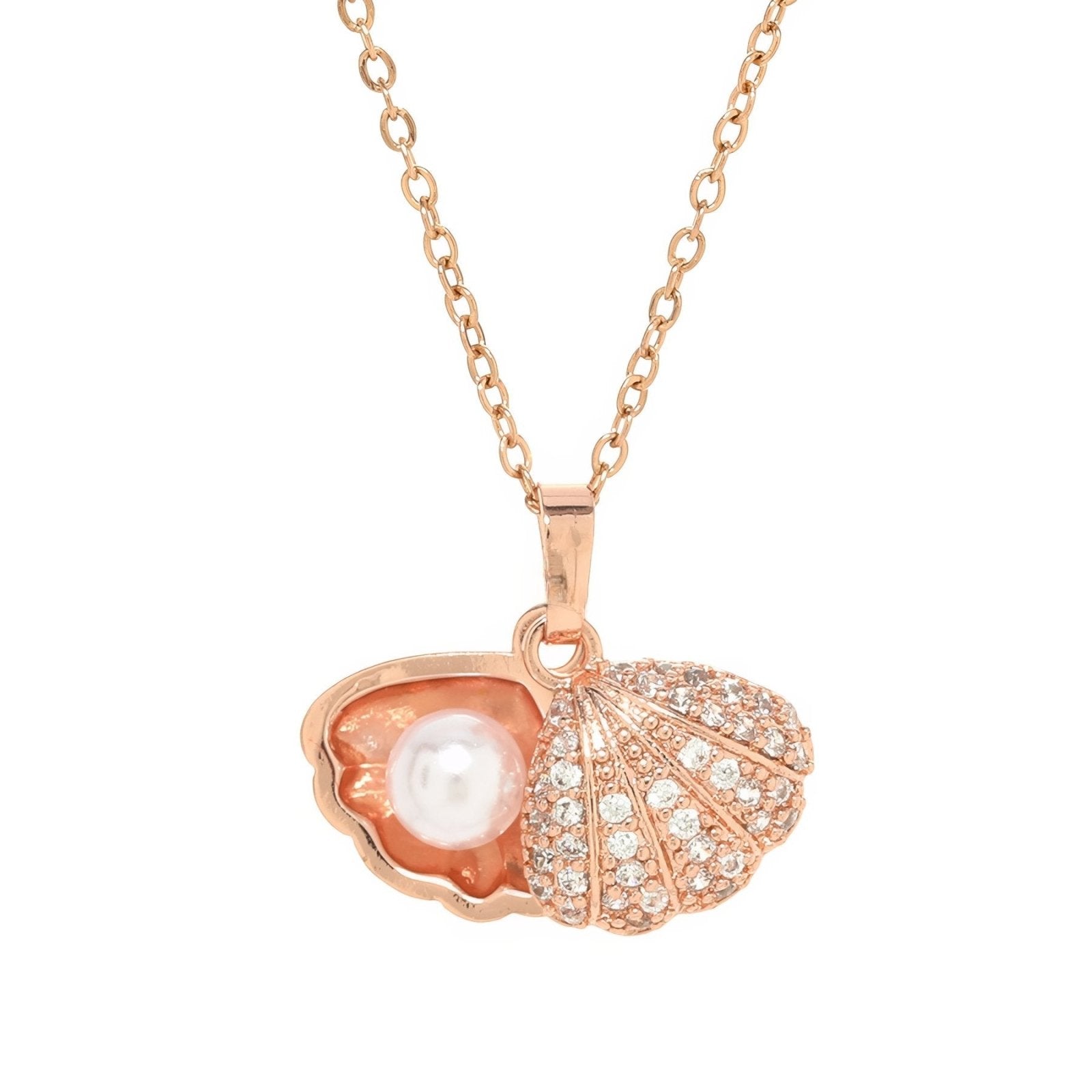 Collier marin pour femme, pendentif coquillage et perle, en acier inoxydable serti zircon